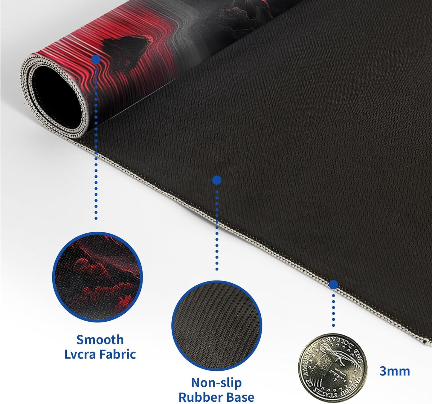 Darkness Red Moon Mouse Pad Abstract Red Mouse Pad 31.5x11.8 Inch Non-Slip Rubber Base Large Mousepad Stitched Edges Keyboard Mouse Mat Desk Pad for Office and Home(2)