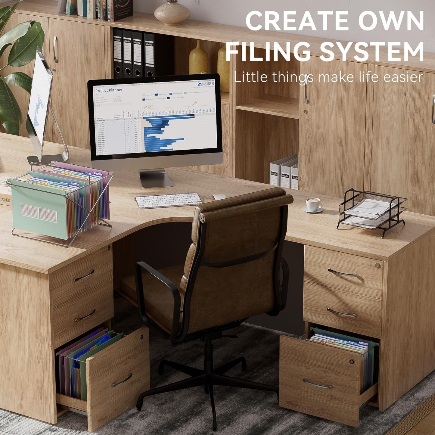 ThinkTex Plastic Expanding Hanging File Folders, 7 Innovative 1.2" Accordion Pockets, Large Capacity, Multi-Color Tabs, Letter Size for Filing Cabinet - 3 Packs 3 Colors