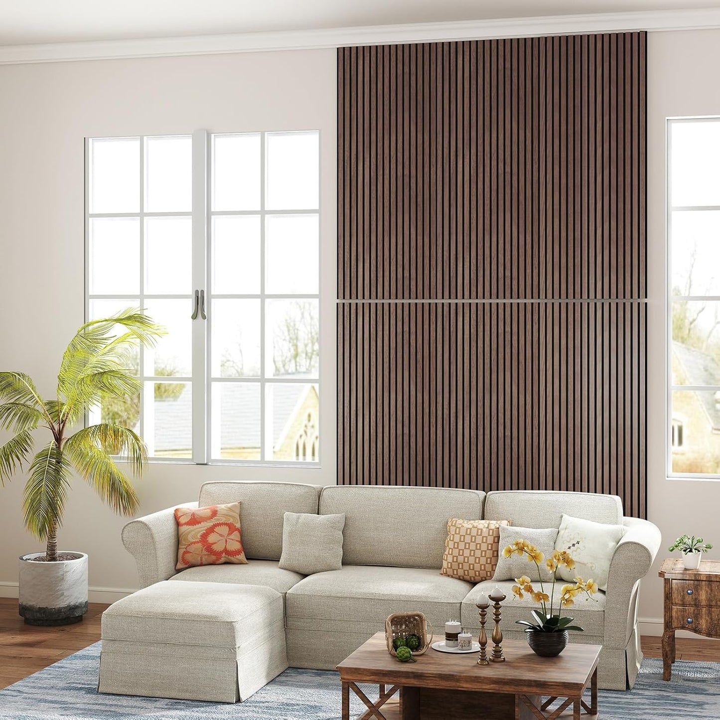 Upick MDF Acoustic Wall Panels, 4 Pack 48" x 24" 3D Slat Wood Panels for Wall, Soundproof Panels for Interior Wall Decor, Walnut