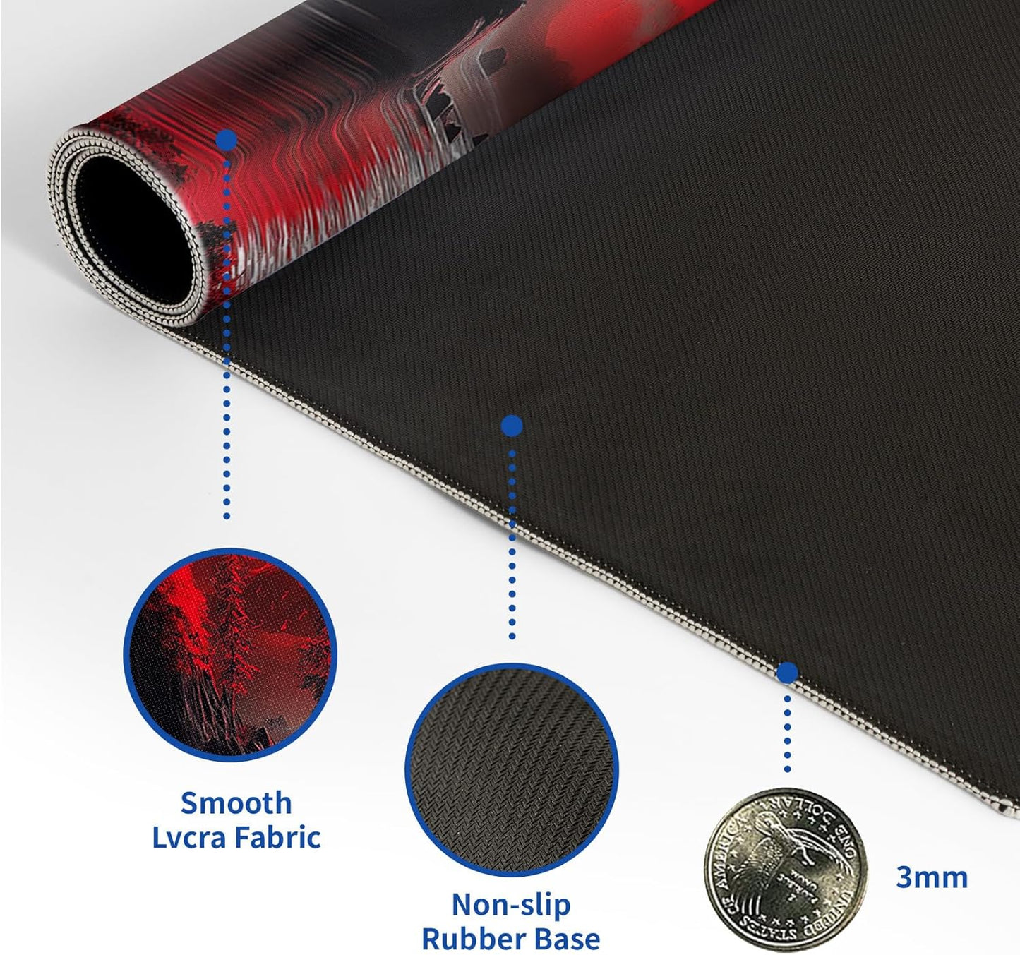 Darkness Red Moon Mouse Pad Abstract Red Mouse Pad 31.5x11.8 Inch Geometric Texture Non-Slip Rubber Base Large Mousepad Stitched Edges Keyboard Mouse Mat Desk Pad for Office and Home