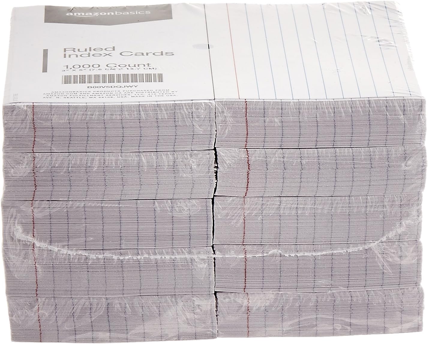 Amazon Basics Ruled Lined Index Cards, 1000 count, 10 Pack of 100, White, 3 in x 5 in