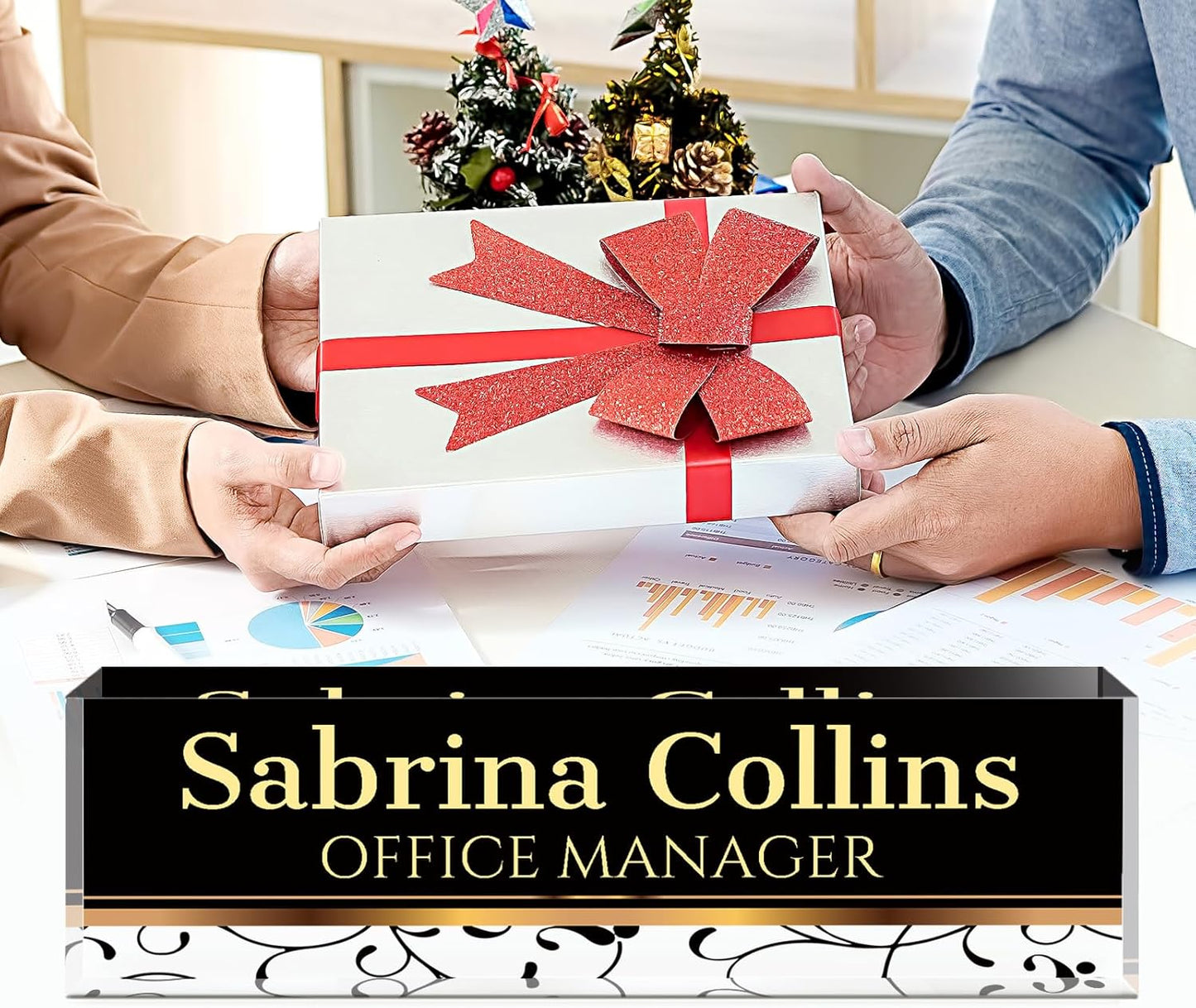 Name Plate for Desk, Desk Name Plate Personalized, Office Decor for Women Men, Acrylic Desktop Accessories, Office Appreciation Gifts for Boss Social Workers Nurse Teacher Employee (Black Stripes)