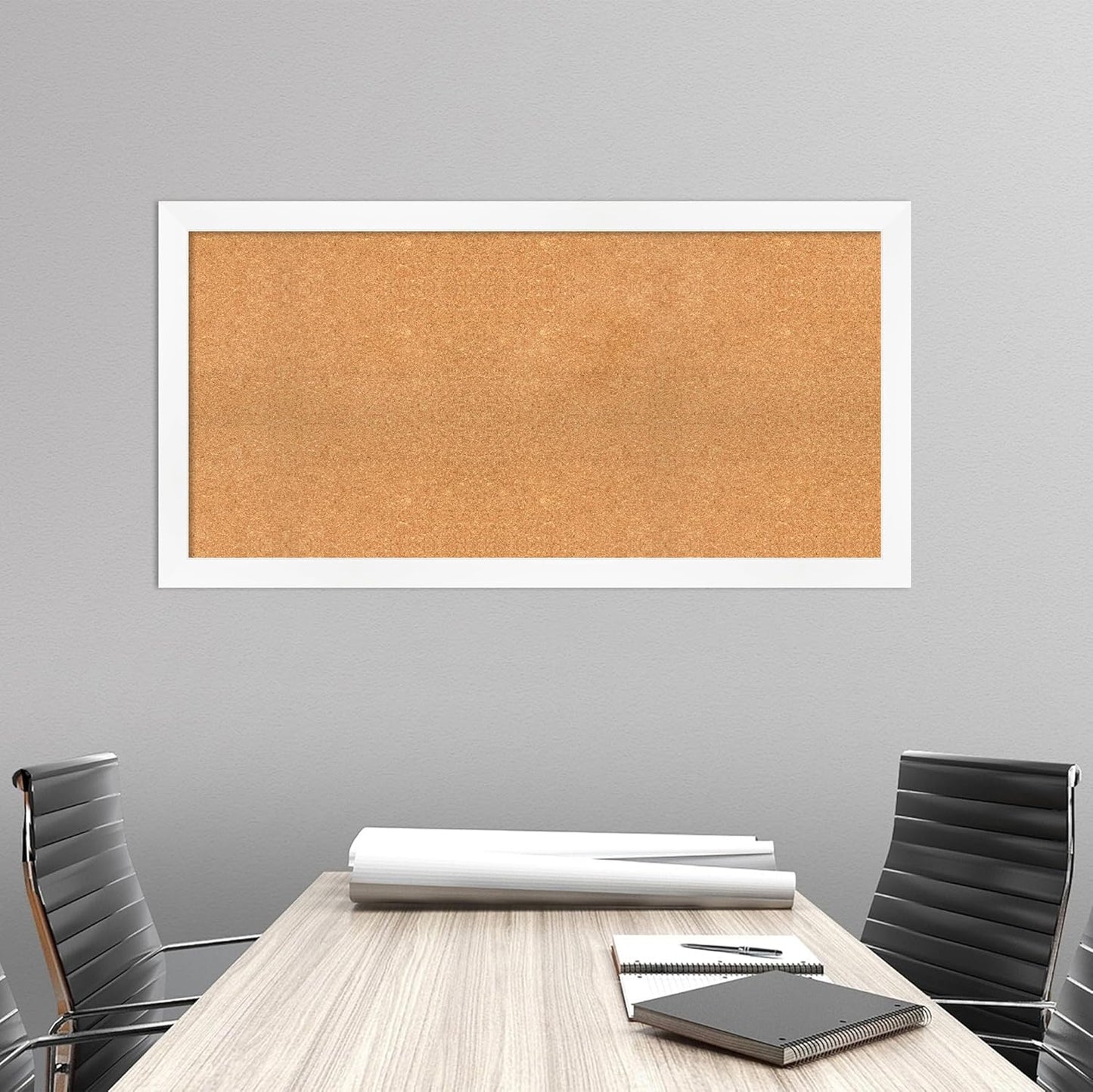 Amanti Art Natural Cork Board for Wall, 25x49 Vision Board with White Frame, Oversize Corkboard Office Decor for Home Organization, Modern Corkboard Pinboard to Display Items for Home Organization in