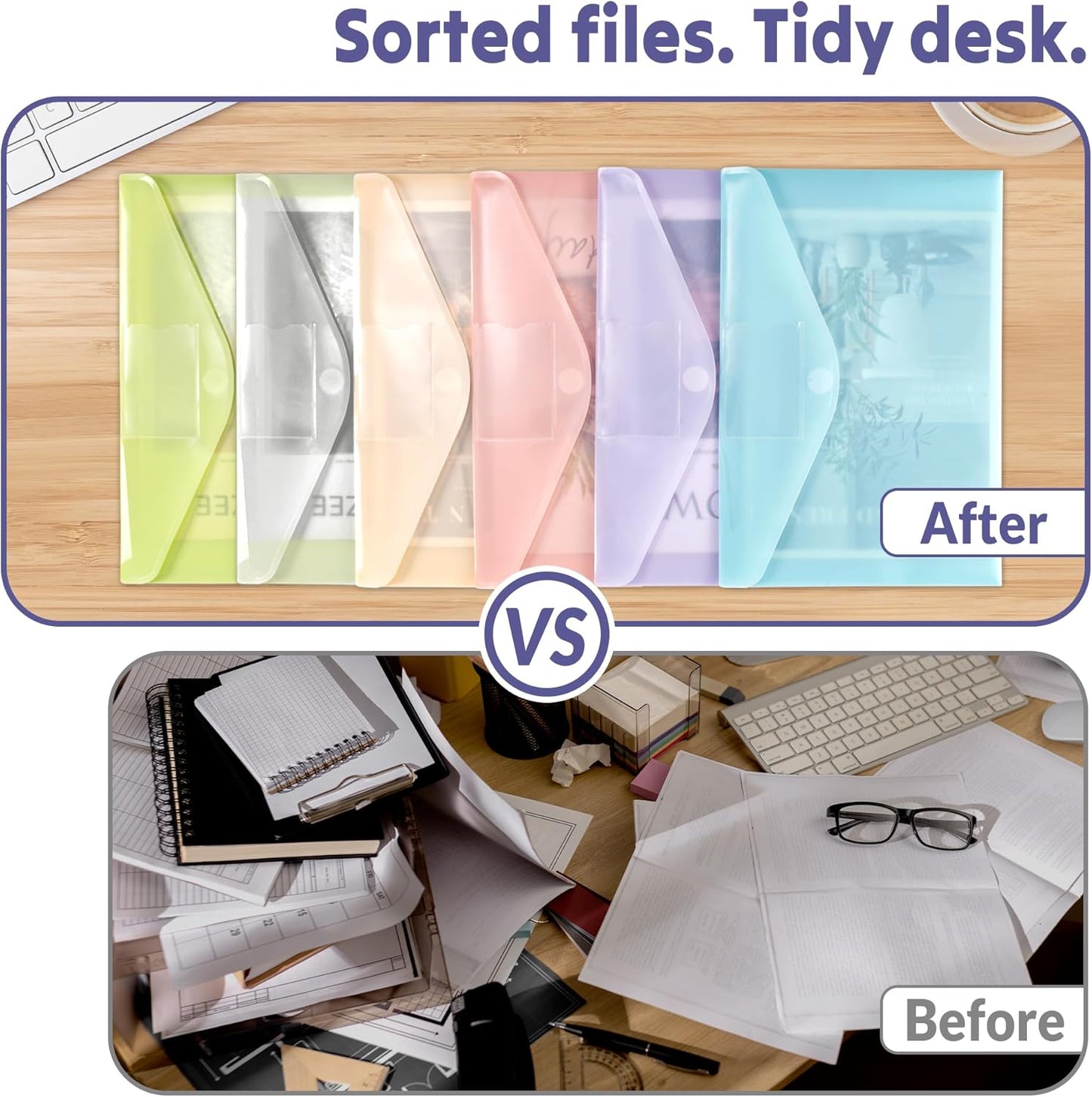 SUNEE 6 Pack Plastic Envelopes, Folders for Document for A4 Letter Size, Poly File Folders with Label Pockets for School Home Office Organizer Work Supplies, 6 Colors