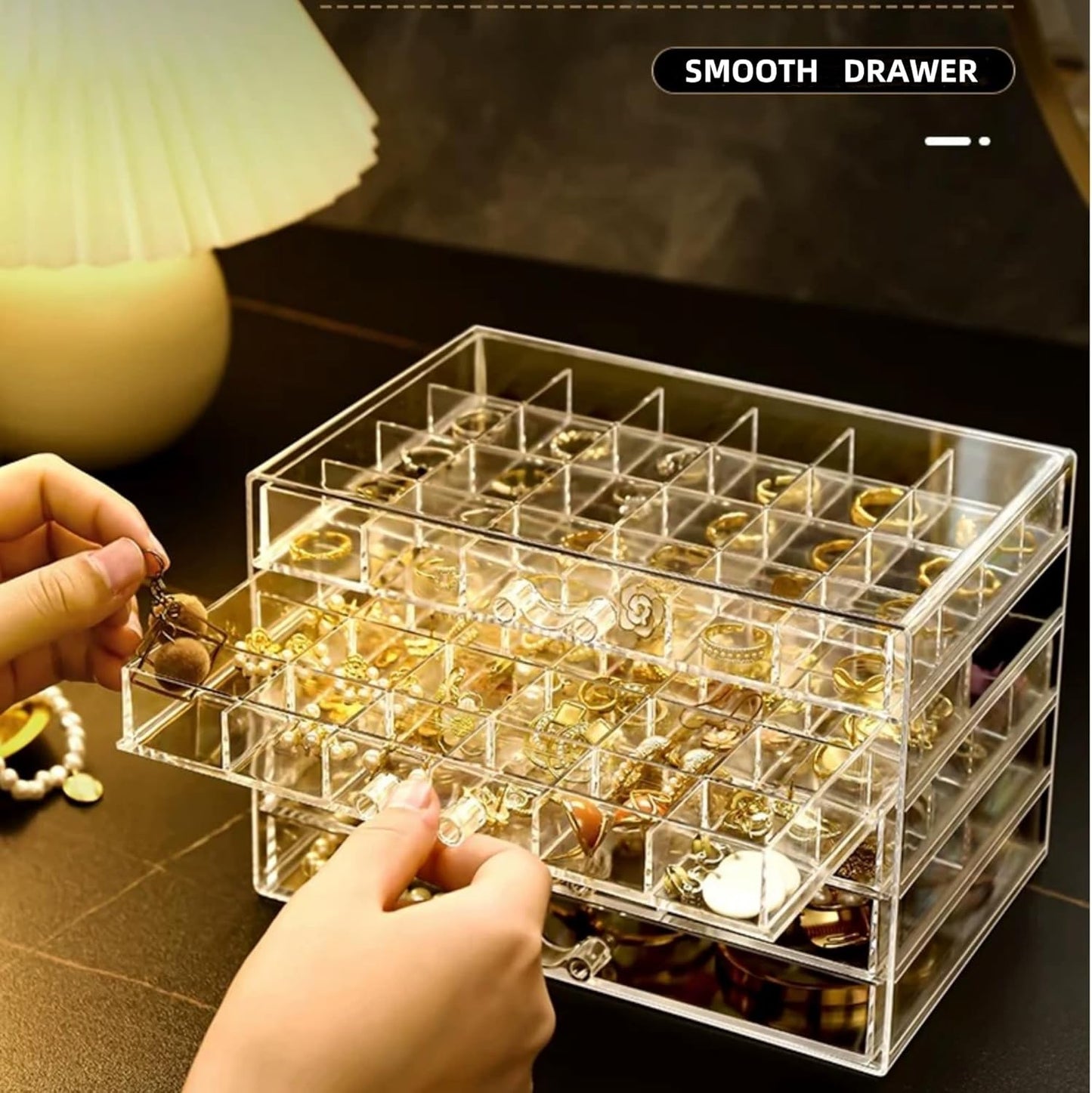Feadily Acrylic Jewelry Organizer Box, Jewelry Drawer Organizer With 5 Drawers 79 Grids, Clear