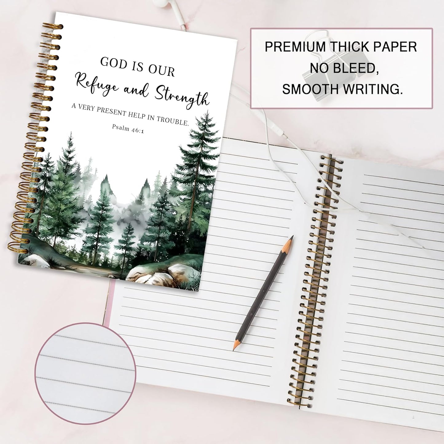 YOU FOUND ME Bible Journal, A5 Spiral Christian Bible Journal with Pink Cherry Notebook, God is Our Refuge and Strength, Bible Verse Gift for Women Birthday Christmas, Sunday School, Office Supplies