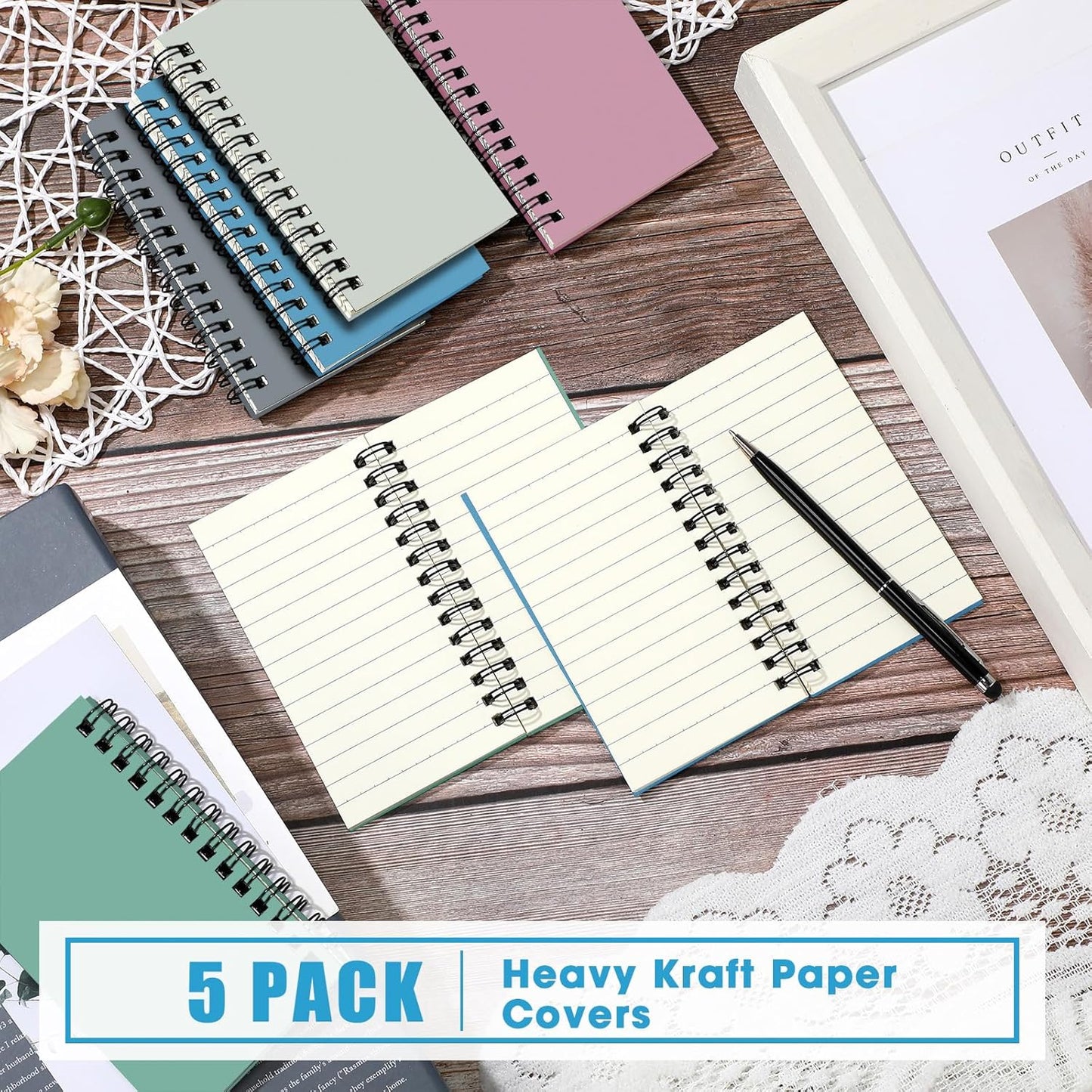 Jutom 5 Pcs Small Spiral Notebooks Memo Pads 3x5 Bulk Small Pocket Notebooks Mini Notepads with Lined Pages Small Journals for Office School Work Writing Supplies,120 Pages (Morandi Color)