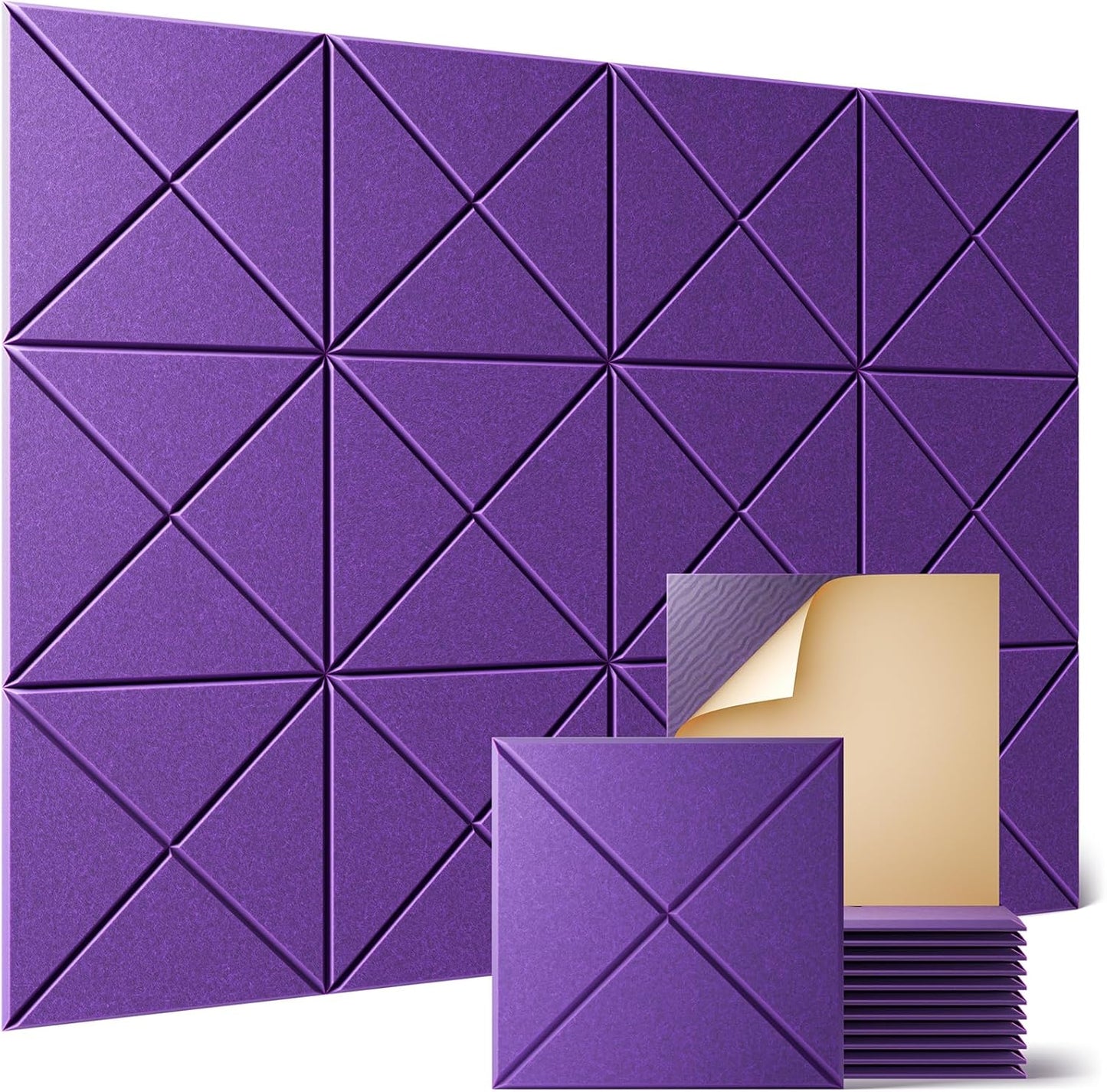 Sonicism 12 Pack X-Lined Acoustic Panels with Self-Adhesive, 12"X 12"X 0.4" Sound Proof Foam Panels, Decorative Soundproof Wall Panels, Sound Absorbing Tile for Home & Offices, Violet