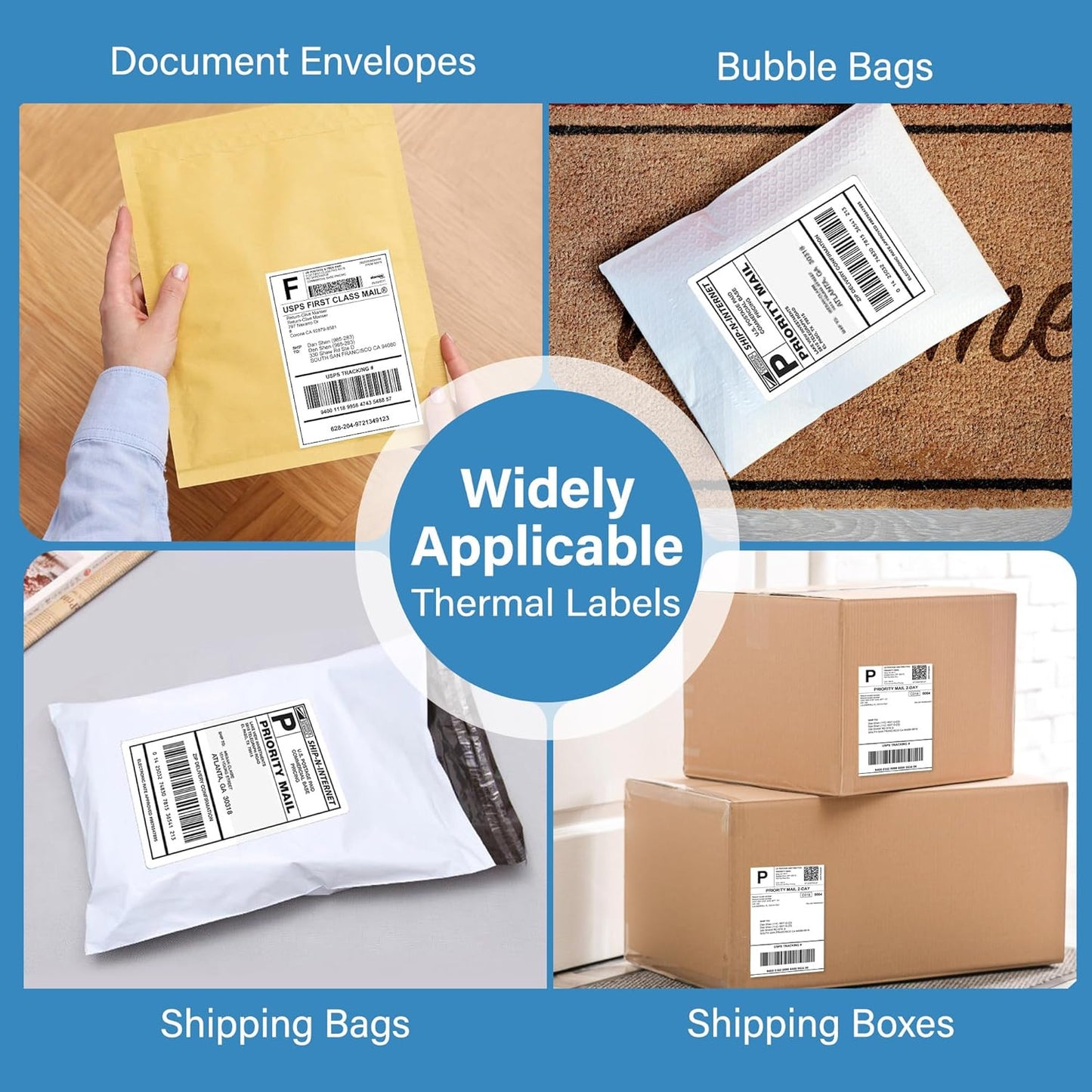 LotFancy 4x6 Thermal Labels, 1000 Shipping Labels, 4 Rolls-250 Labels per Roll, Perforated White Mailing Postage Label for Rollo, Zebra (NOT for DYMO)