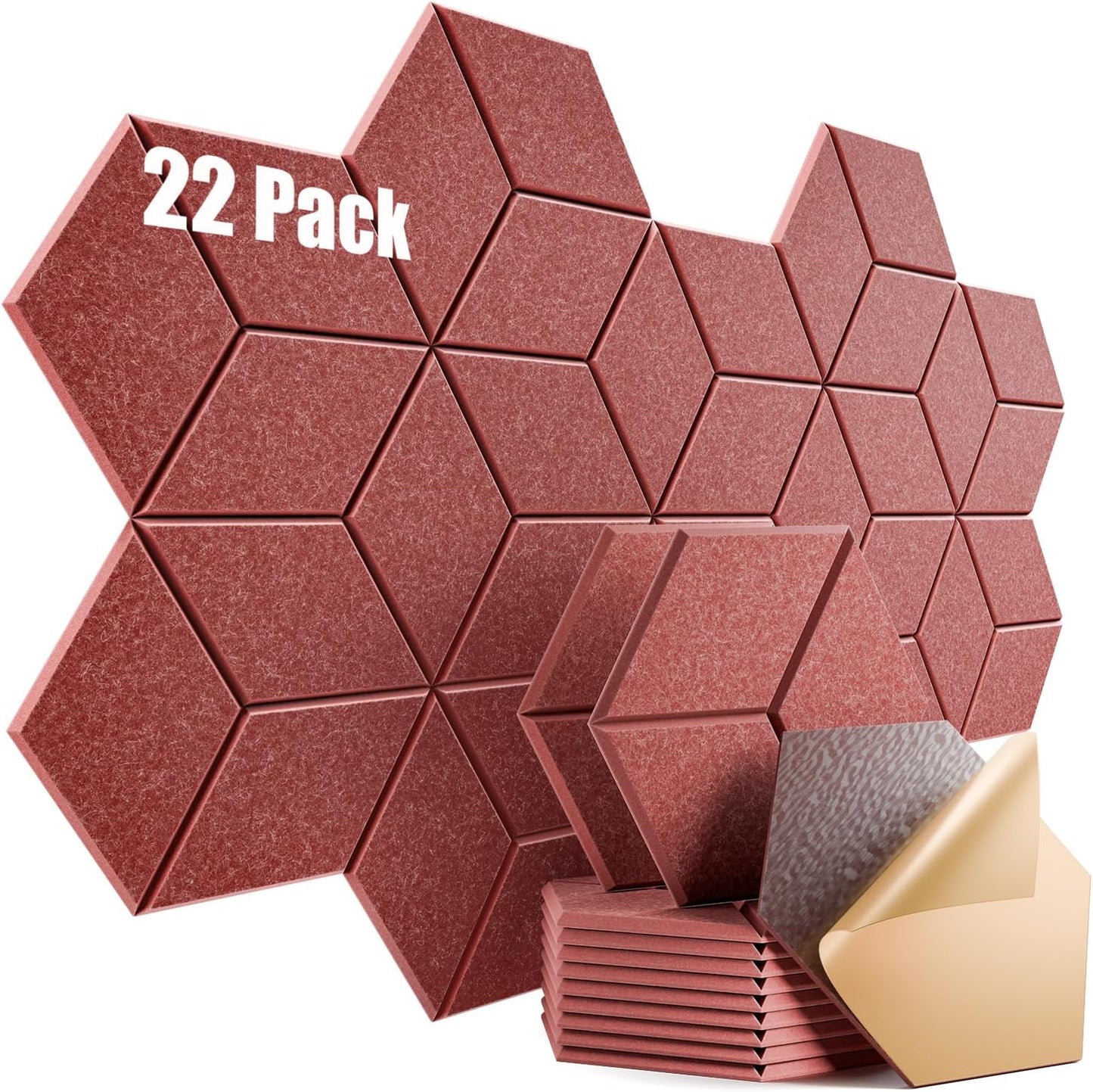 22 Pack Self-adhesive Acoustic Panels 12" X 10" X 0.4" - Sound Proof Foam Panels with High Density, Y-Lined Design, Flame Resistant, Absorb Noise and Eliminate Echoes(Red)
