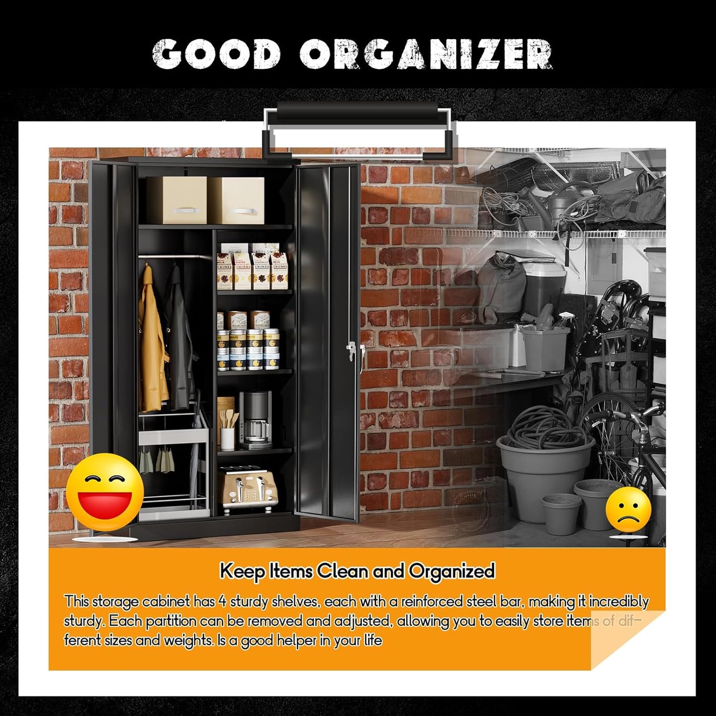 Greenvelly Metal Storage Cabinet with Lock Door,72" Locking Steel Storage Wardrobe Cabinet,Employees Locker Closet Clothing Coat Steel Wardrobe Cabinet with Hanging Rod for Garage,Home Office,Gym