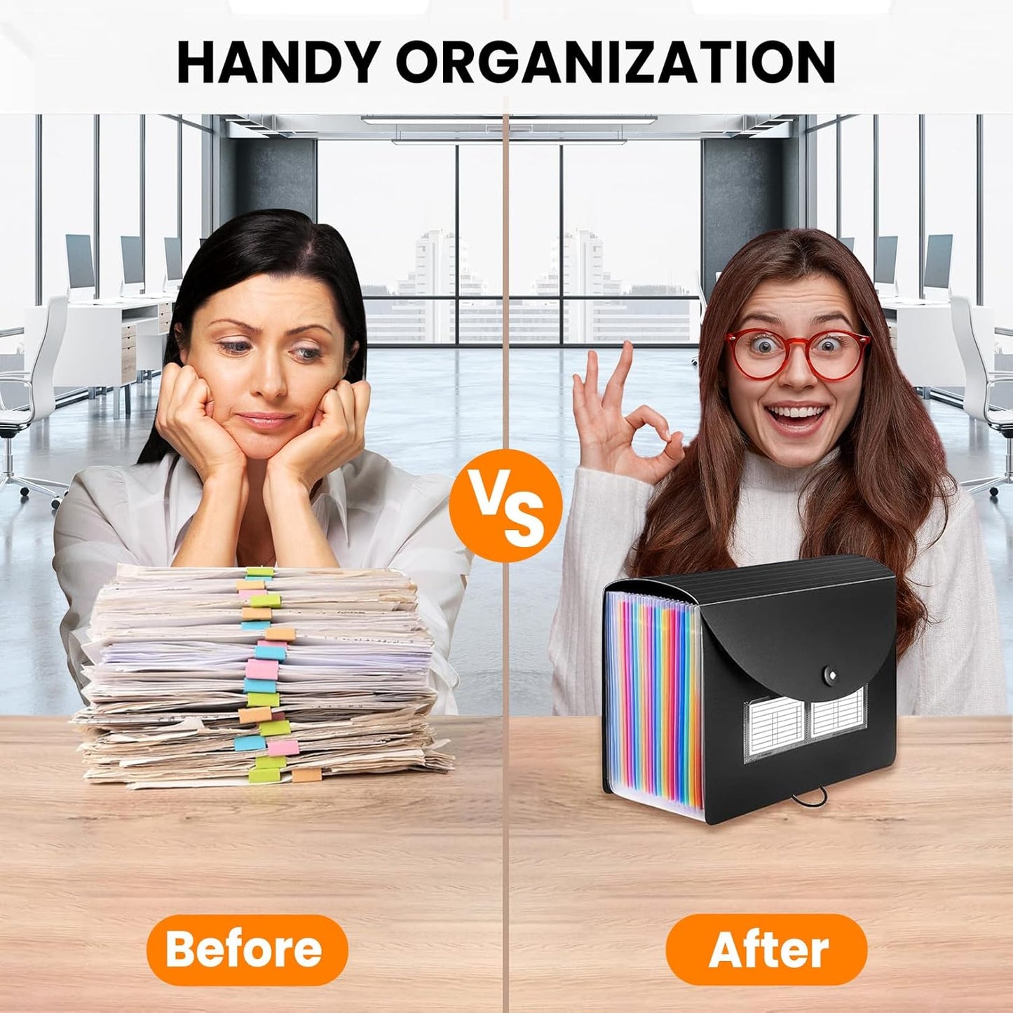 Sooez 24 Pockets Expanding File Folder with Blank Labels, According File Organizer with Expandable Cover, Desktop Accordion Folders Letter A4 Paper Document Storage Organizer, White