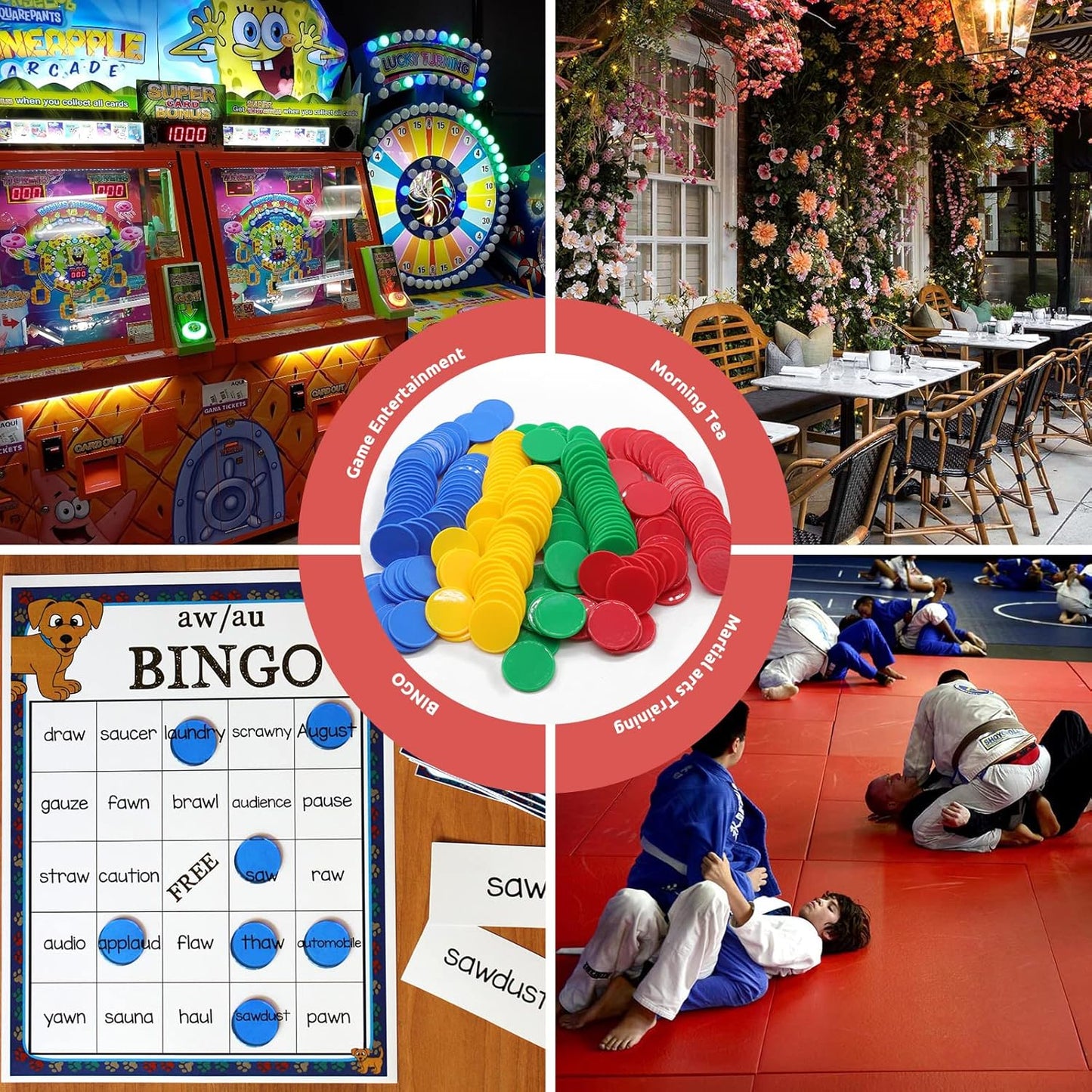 Set of 100 Opaque Plastic Learning Counters Mini Poker Chips Game Tokens with Storage Box (Mediumvioletred+Lawngreen+Deepsky Blue+Orange, 1.26 Inch)