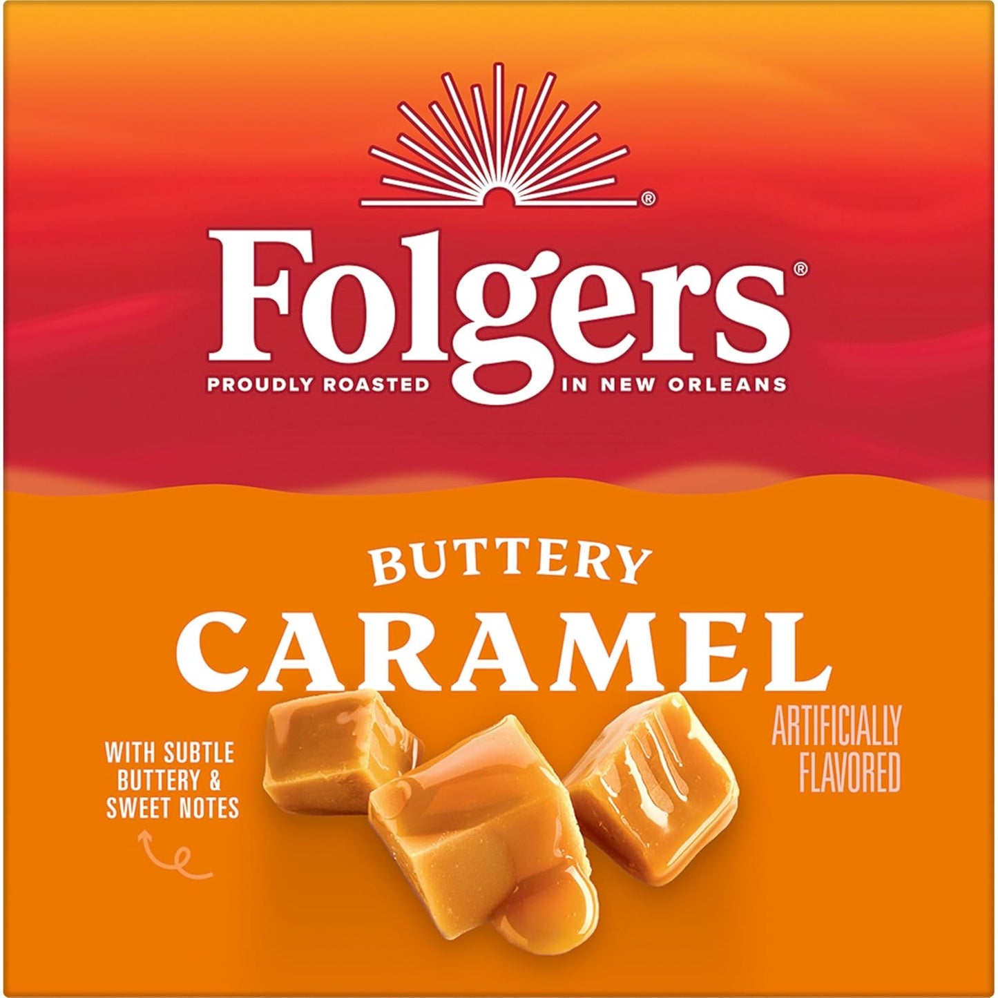 Folgers Buttery Caramel Artificially Flavored Coffee, Keurig K-Cup Pods, 10 Count Box (Pack of 6)