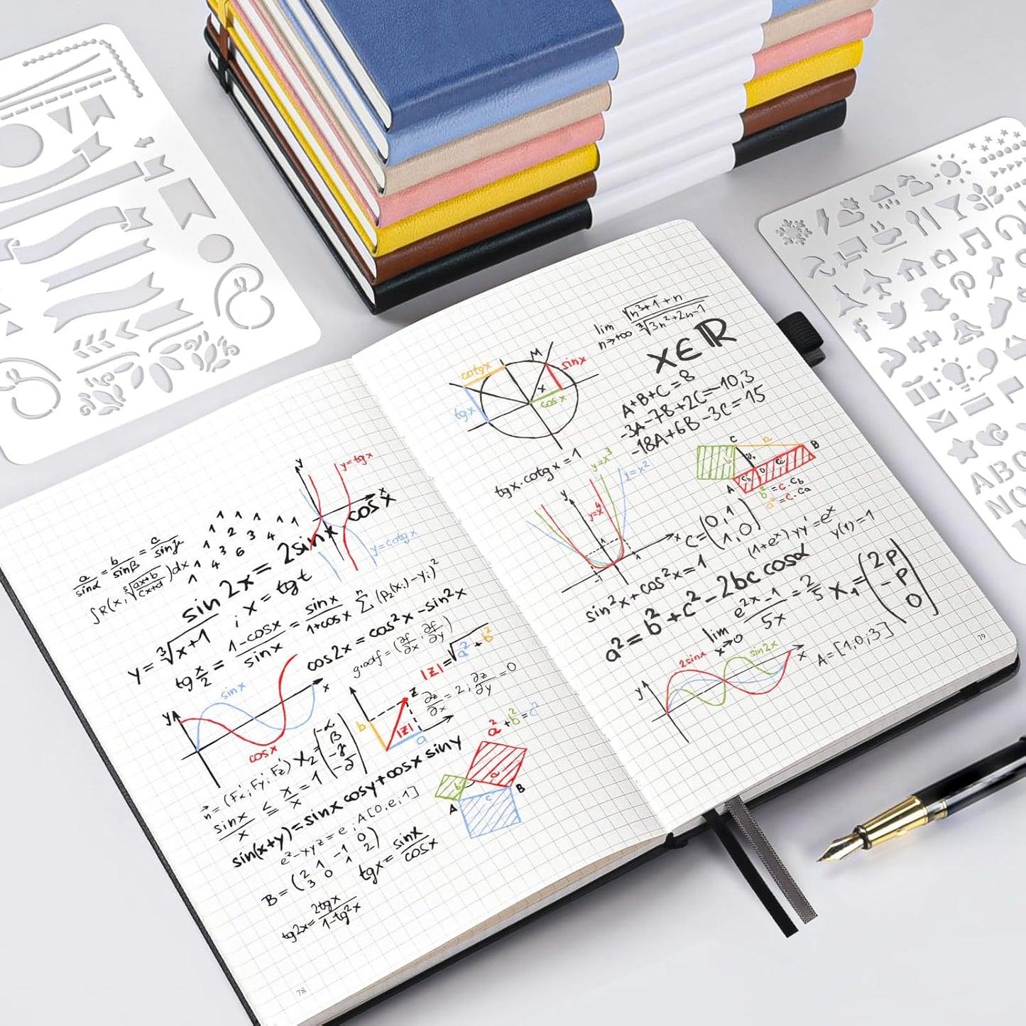 Graph Paper Notebook 3 Pack, A5 Grid Notebook Journal, Graph Notebook with 120gsm Paper, Hardcover Leather Journal for Writing, Grid Paper Notebook for Work, School Supplies, Engineering,5.75" x 8.38"