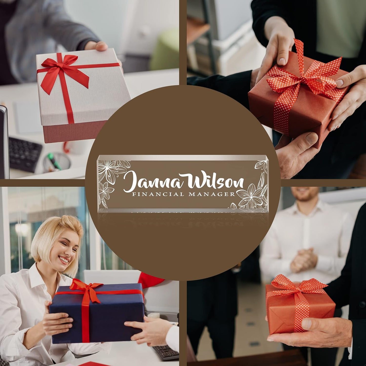 Name Plate for Desk, Premium Clear Plates Engraved Acrylic Desk Name Plate, Desk Name Plate Personalized, Custom Office Decor for Women or Men Coworkers, Boss, Employee, Teacher (Engraved 1)