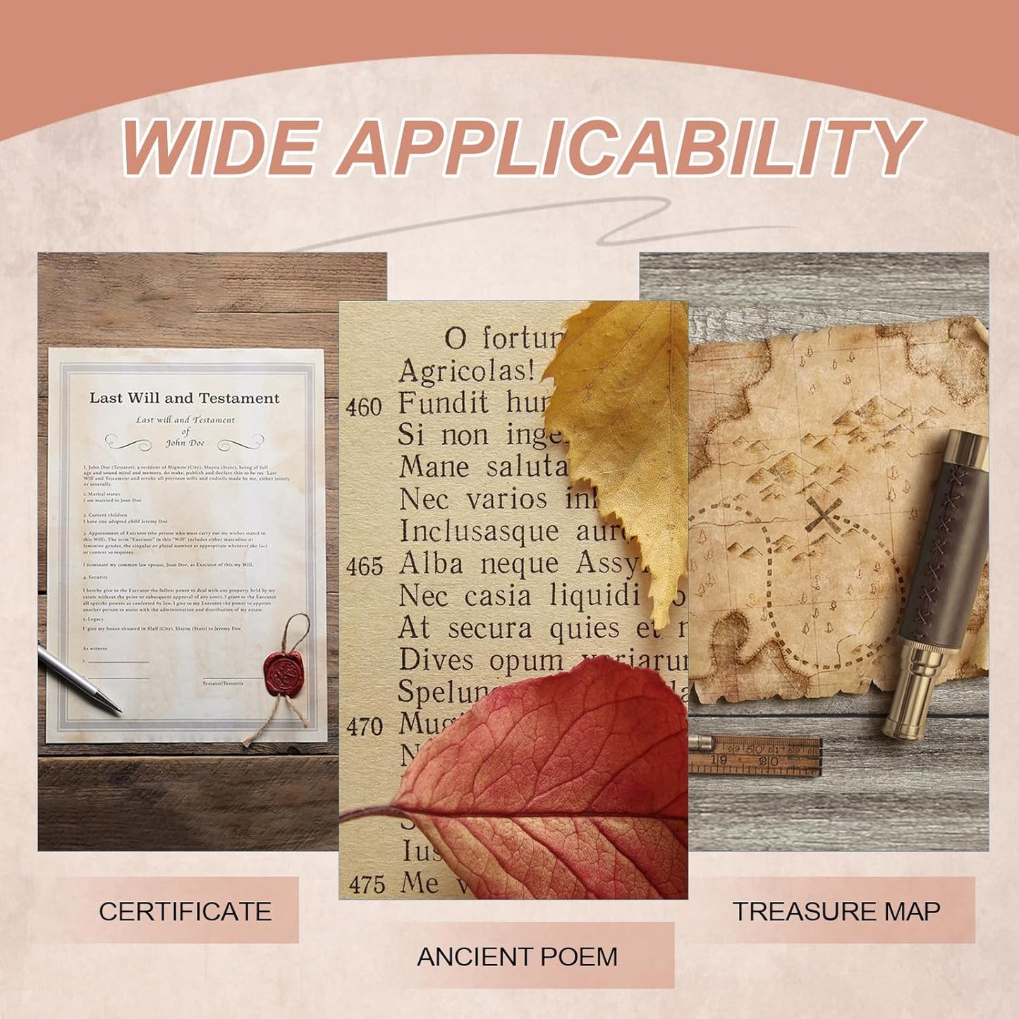 MECCANIXITY 24 Sheets Vintage Cotton Paper Printer Edge Paper Thick 120 GSM, Classic for Letter Writing, Invitations, Wedding-8 x 11 Inch,Soft Beige