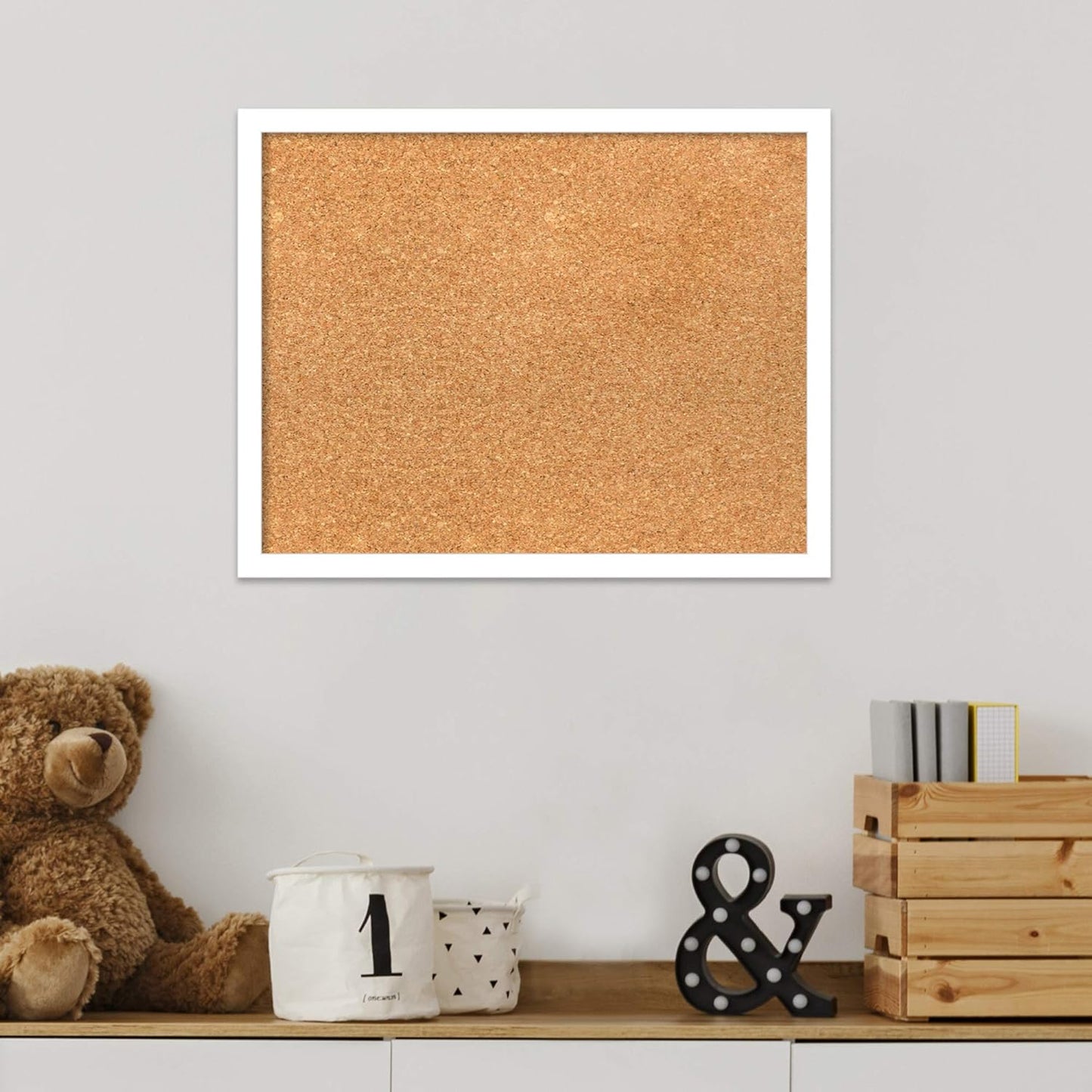 Amanti Art Natural Cork Board for Wall, 15x19 Vision Board with White Frame, Small Corkboard Office Decor for Home Organization, Modern Corkboard Pinboard to Display Items for Home Organization in