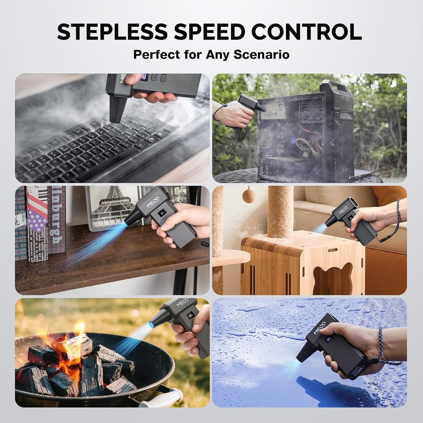 MECO ELEVERDE Electric Air Duster 220,000 RPM-One Touch Turbo Fan, Stepless Speed Adjustable(ยฑ1% Precision Control) LED Dual Display, 2H Max Runtime, Mini Air Blower for Car,PC, Electronics, Keyboards