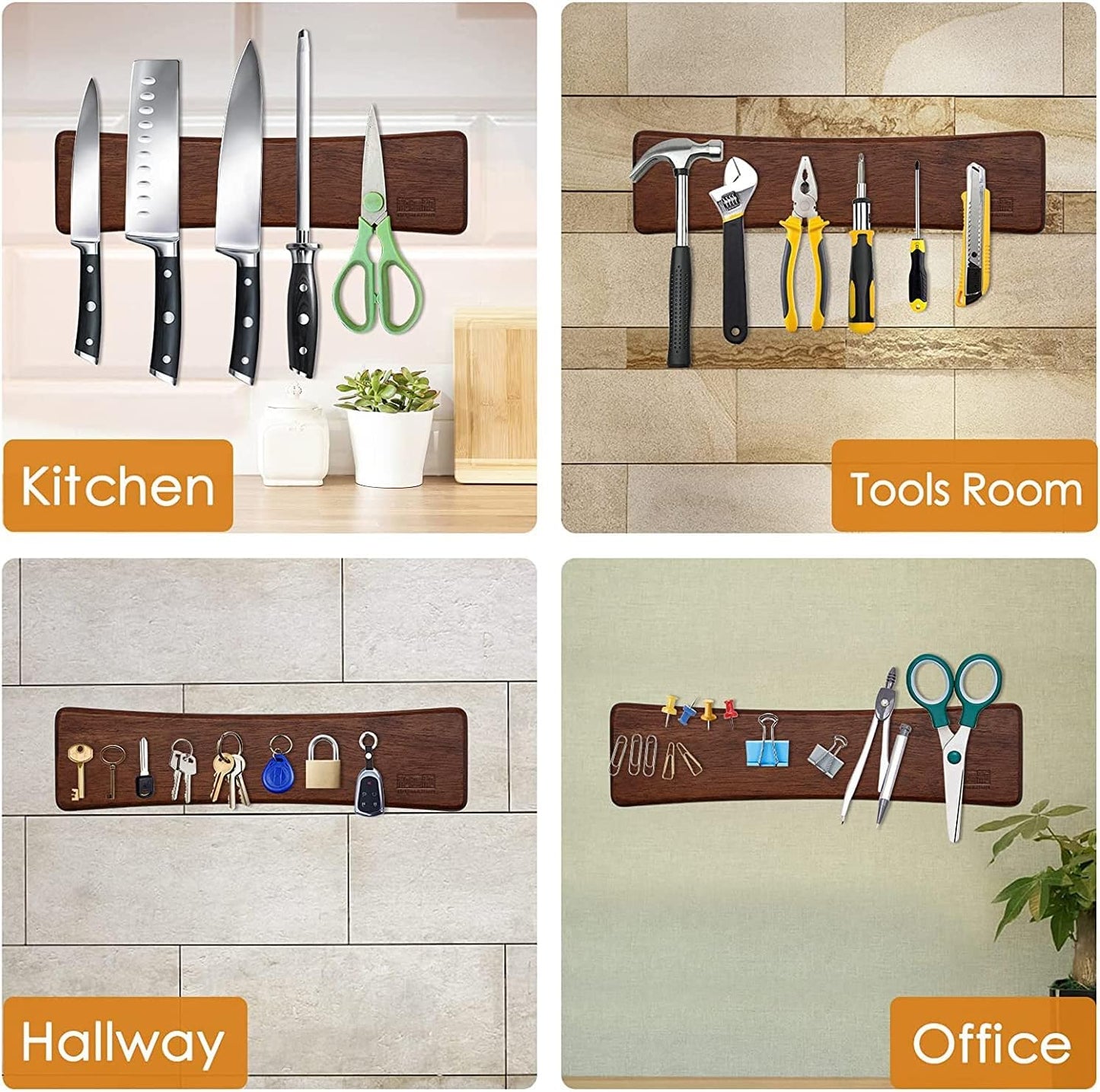 Knife Magnetic Strip, Acacia Wood Powerful Magnetic Knife Strips, Magnetic Knife Holder for Wall 10 Inch Use as Magnetic Tool Organizer, Home Organizer