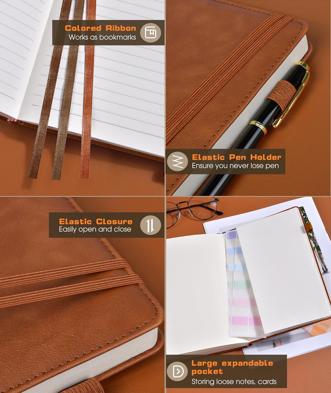 Lined Journal Notebook for Women Men, 256 Numbered Pages Hardcover Leather Journals for Writing, A5 Journaling Notebooks, College Ruled Journal for Business Work School 5.75" x 8.38" Light Brown