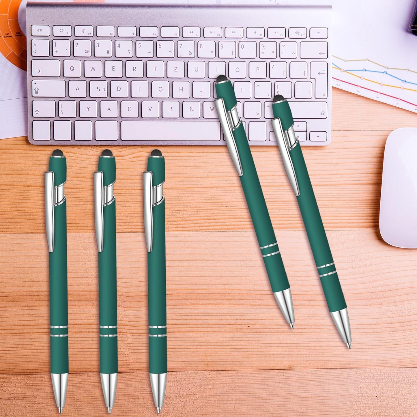 8 Pcs Blue Ink Ballpoint Pen with Stylus Tip 2 in 1 Stylus Ballpoint Pen Metal Pens Stylus Pen for Touch Screens School Office Coworkers (Dark Green)