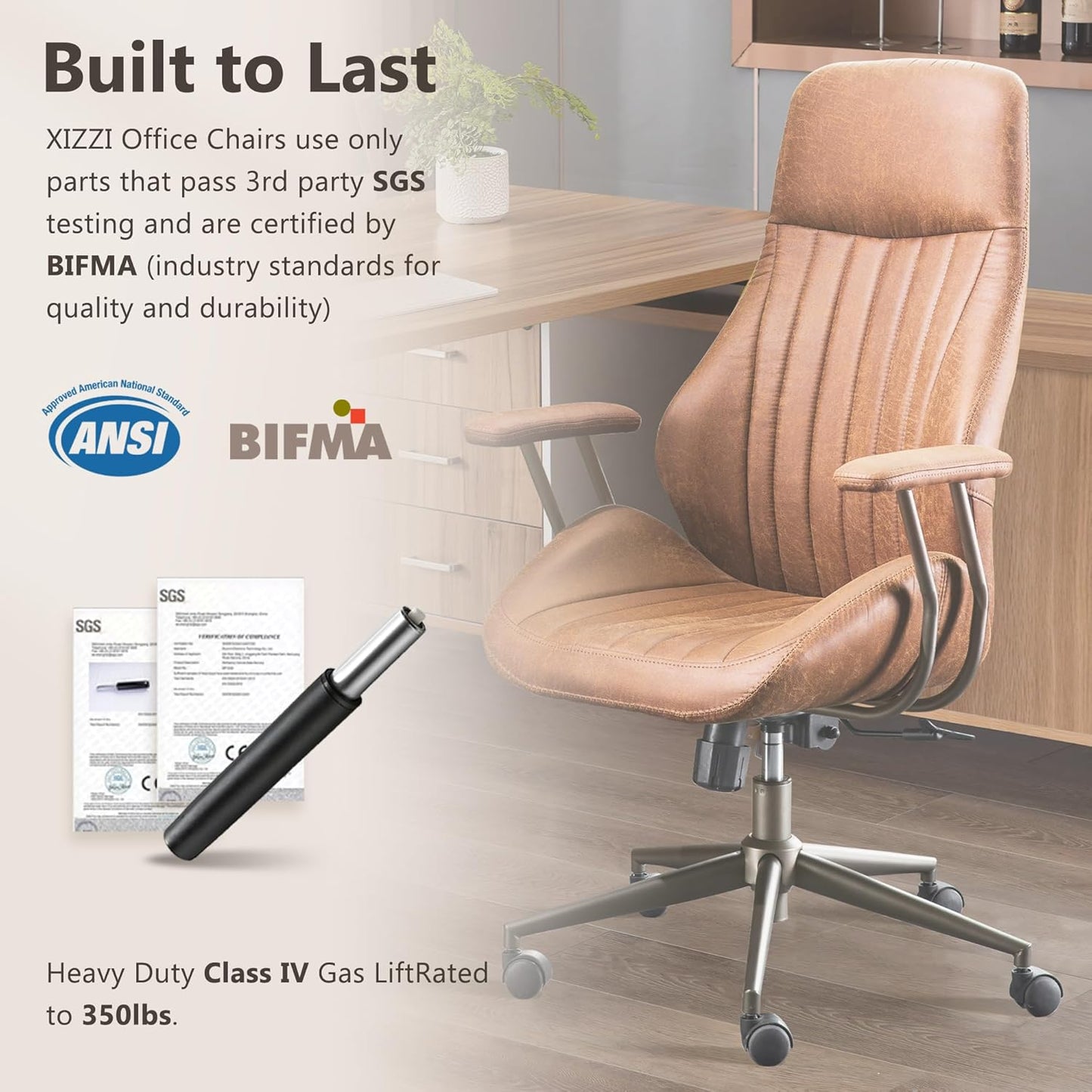 Mid Century Modren Office Chair - High Back Swivel Executive Chair with Lumbar Support,Ergonomic Computer Desk Chair with Wheels,Faux Lether Suede Task Chair,350lbs (Brown, High Back)