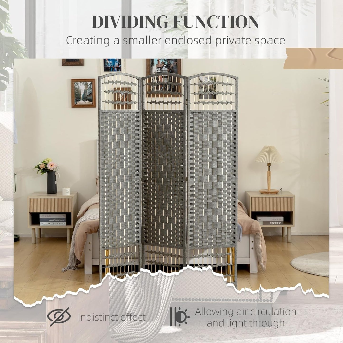 HOMCOM 3 Panel Room Divider, Folding Privacy Screen, 5.6' Room Separator, Wave Fiber Freestanding Partition Wall Divider, Dark Gray