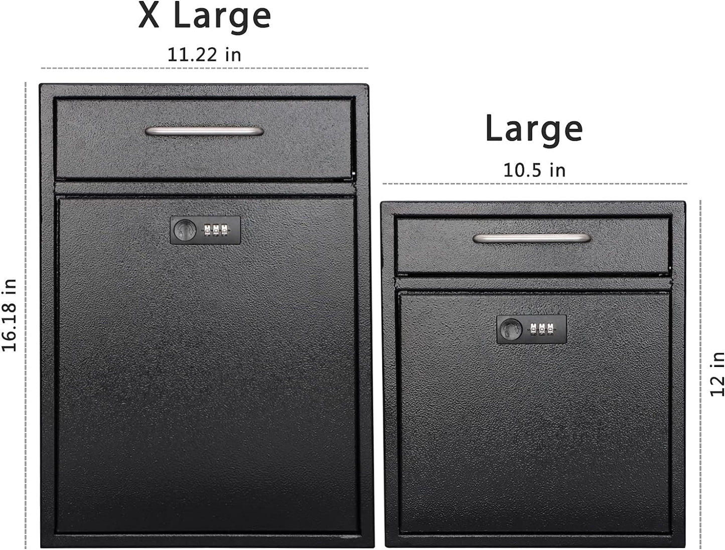 KYODOLED Steel Combination Lock Mail Boxes Outdoor,Locking Wall Mount Mailbox,Security Lock Drop Box,Collection Boxes,16.2H x 11.22L x 4.72W Inches,Black X Large