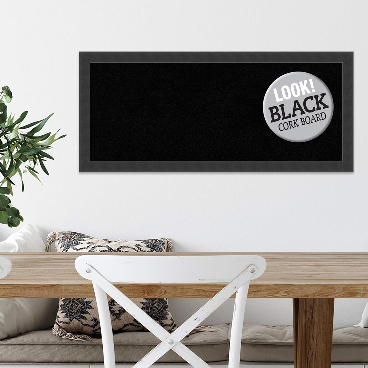 Amanti Art Black Cork Board for Wall, 14x32 Vision Board with Black Wood Frame, Medium Corkboard Office Decor for Home Organization, Modern Contemporary Corkboard Pinboard to display items for home