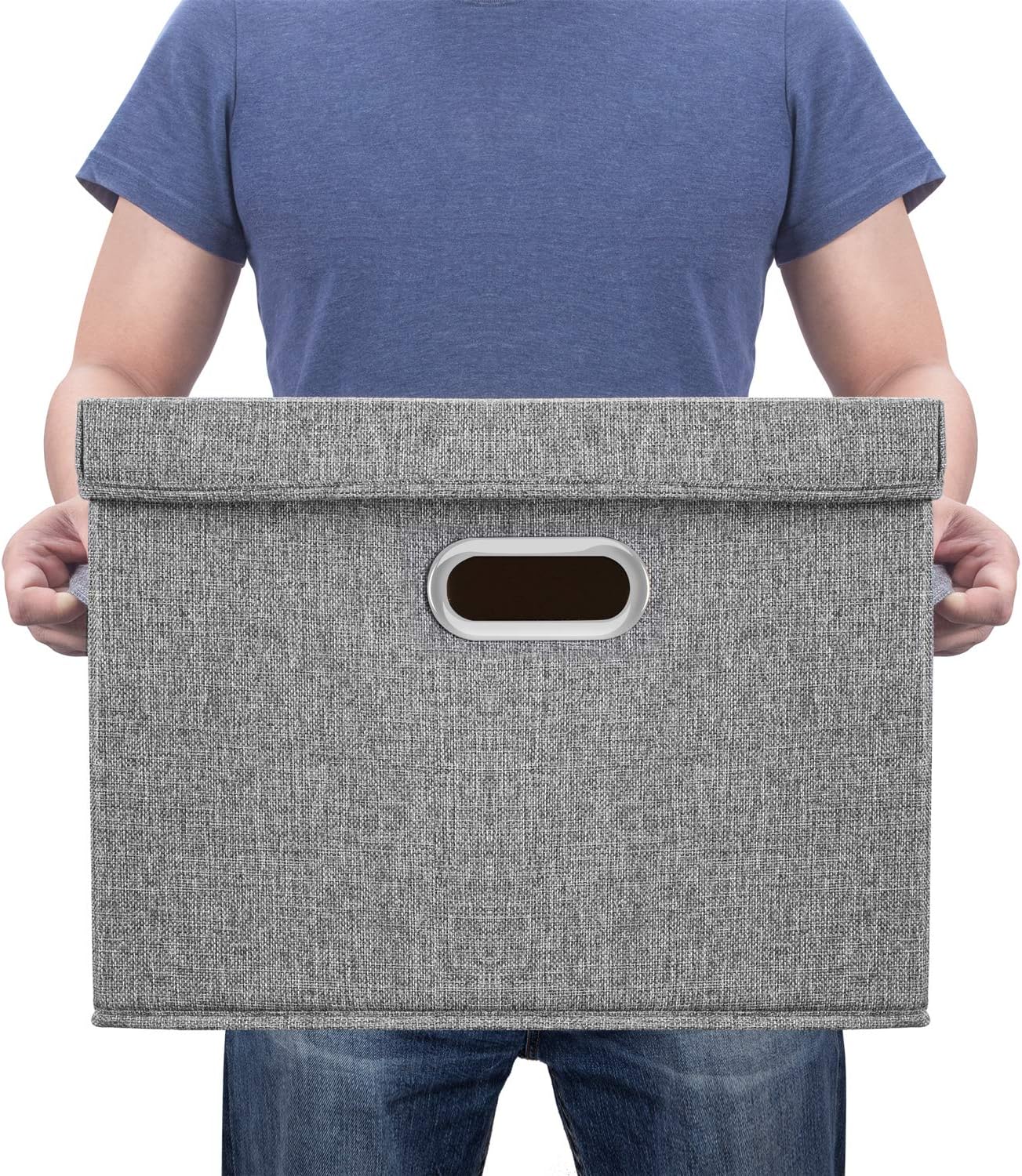 TYEERS Large Storage Bins with Lids, Collapsible, Washable, Fabric Storage Boxes for Organizing, 17.3x11.8x11.4 inches, 5 Pack, Gray