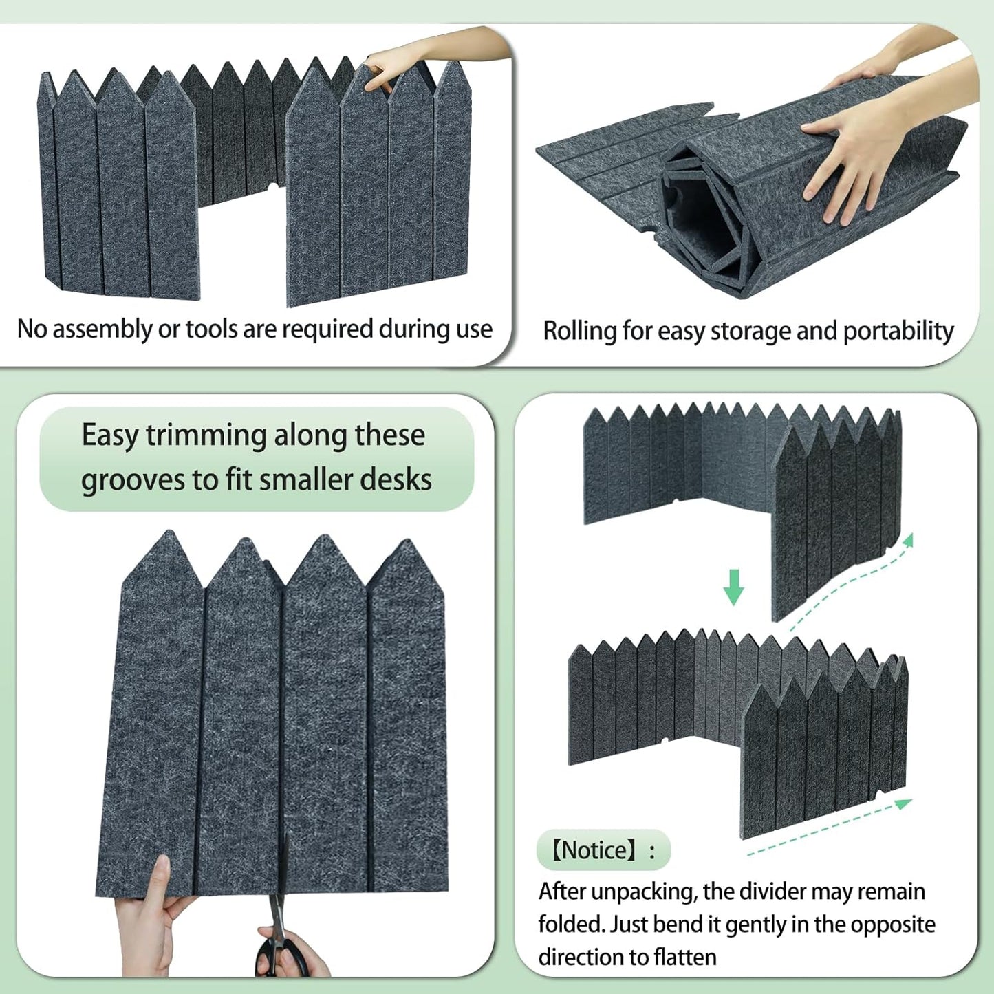 BXI Foldable Felt Desk Divider, 16.5 x 86 Inches Non-Tip Privacy Panel Partition, Versatile Cubicle Shield with Clips for Hanging Notes & Items, Acoustic Table Screen for Office Home Classroom