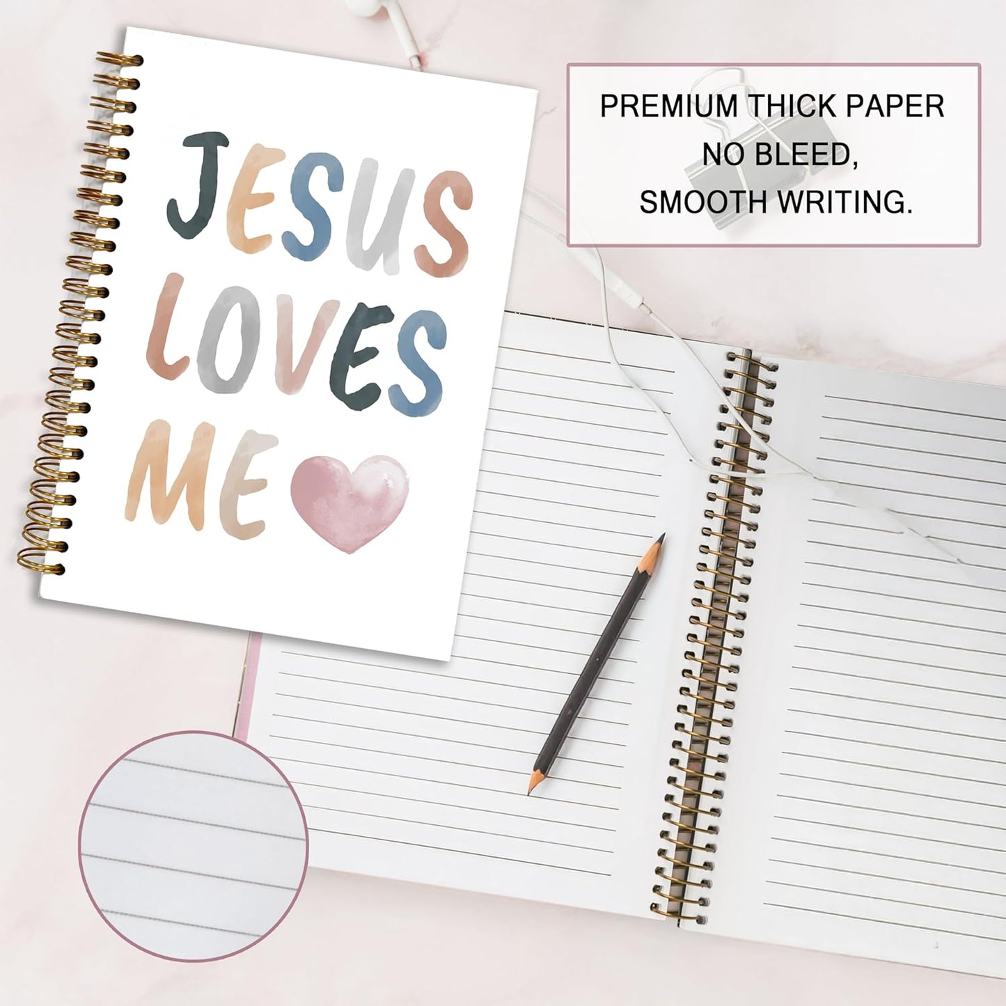 Bible Notebook, A5 Spiral Christian Journal with Floral Pink Butterfly Notebook, Jesus Loves Me, Inspirational Notebooks for Women, Bible Study, Gift for Birthday Christmas