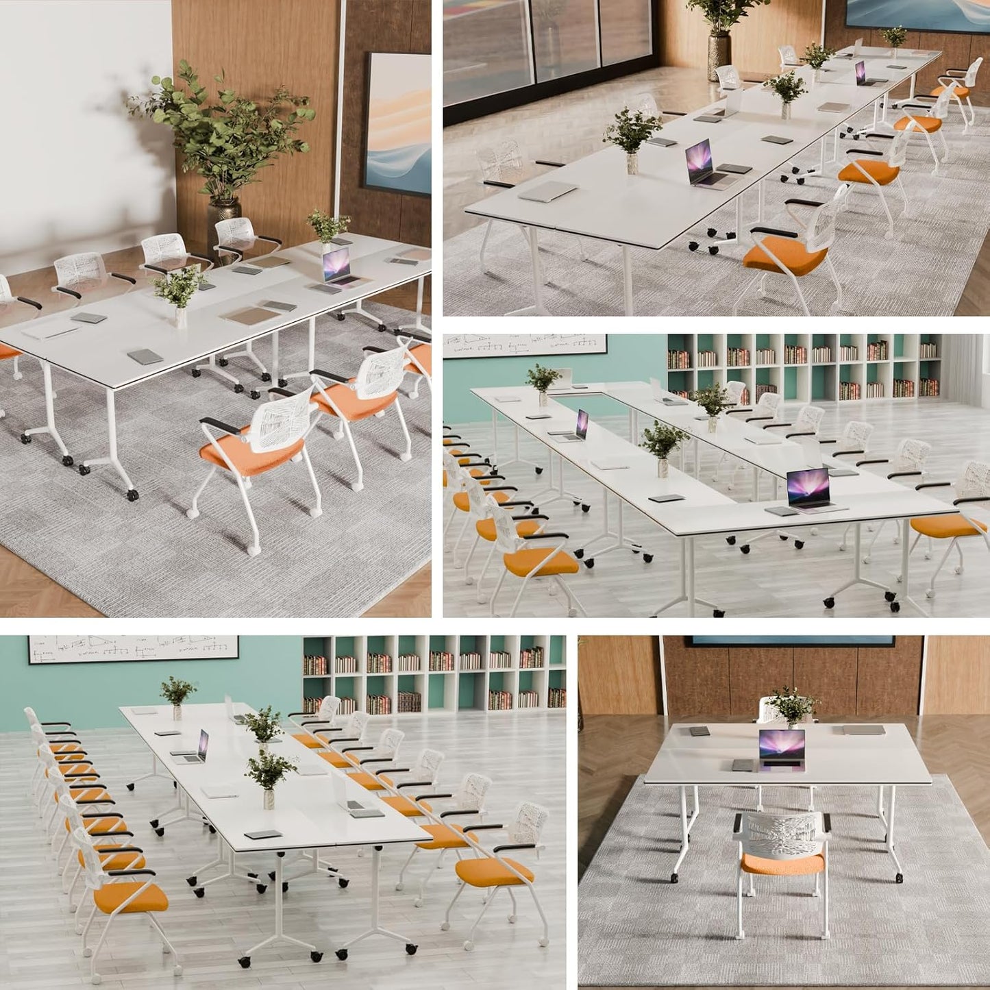 Conference Table, Folding Conference Tables for 2-20 People, Modern Conference Room Table with Wheels, Super Sturdy Large Rectangle Mobile Meeting Seminar Tables for Office (6PCS 47.2in)