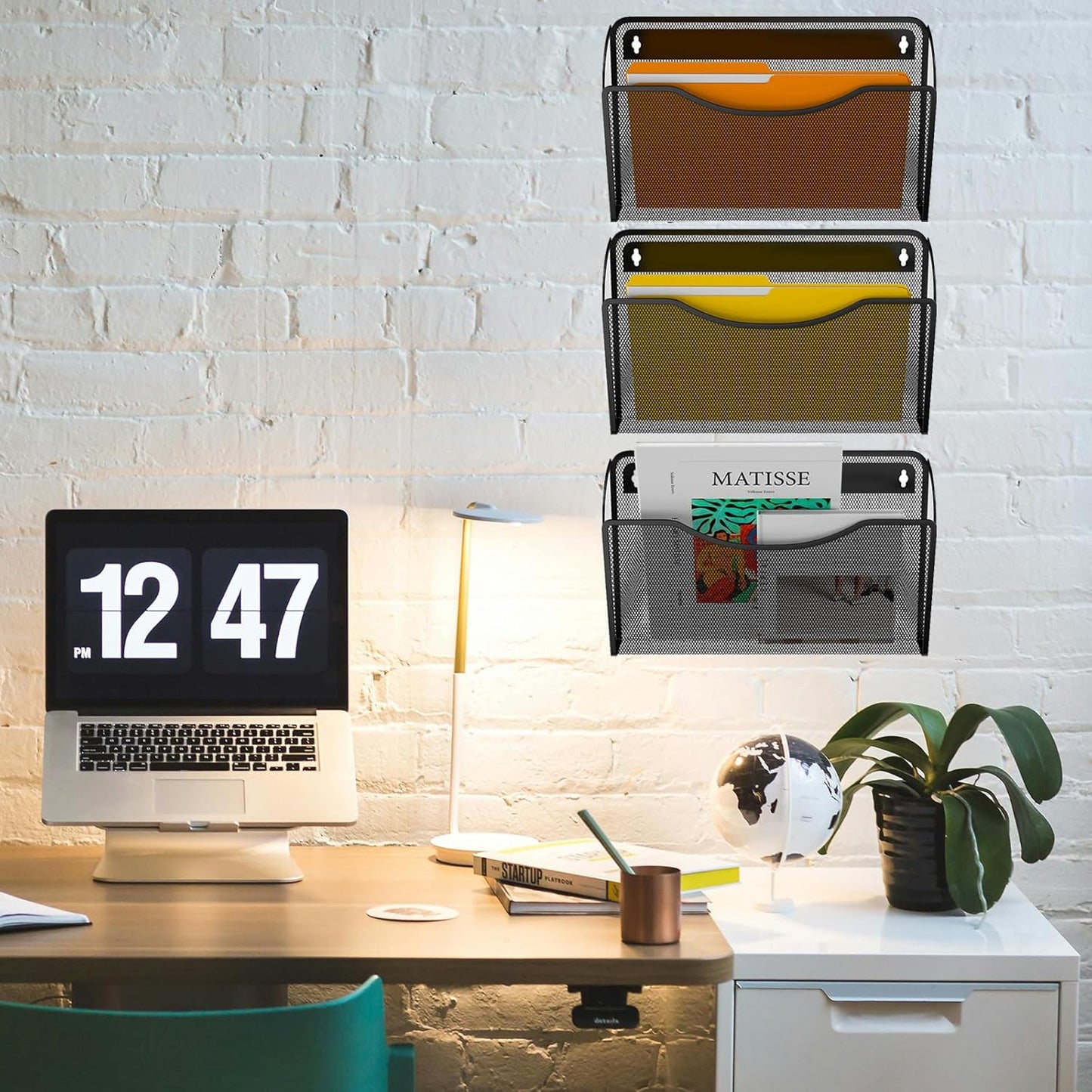 3 Pack Wall File Organizer, Mesh Hanging Metal Vertical Wall Mounted File Holder for Office/Home