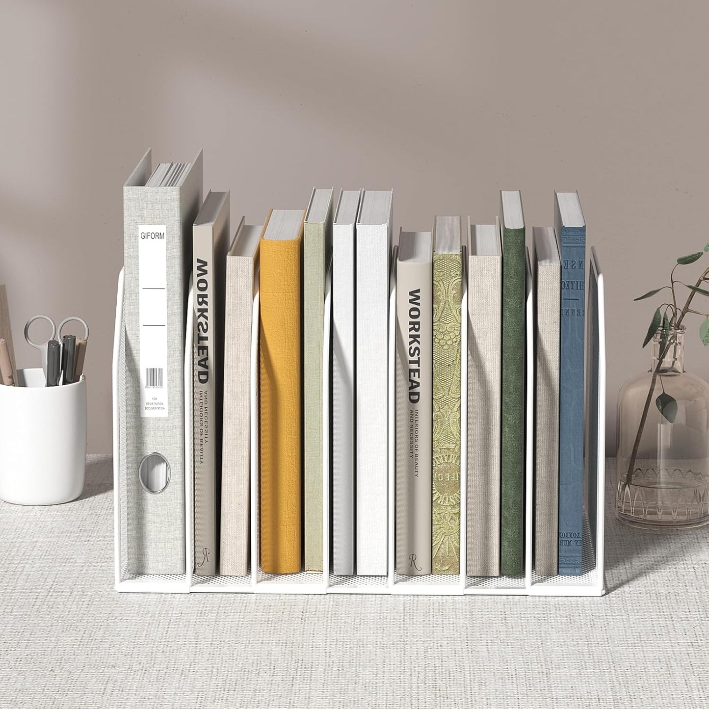 Vertical File Organizer for Desk - Metal Mesh File Holder with 7 Compartments, File Folder Rack & Document Storage Stand, File Sorter for Office/Home/School Use - 12.8" x 8.5" x 7.9"