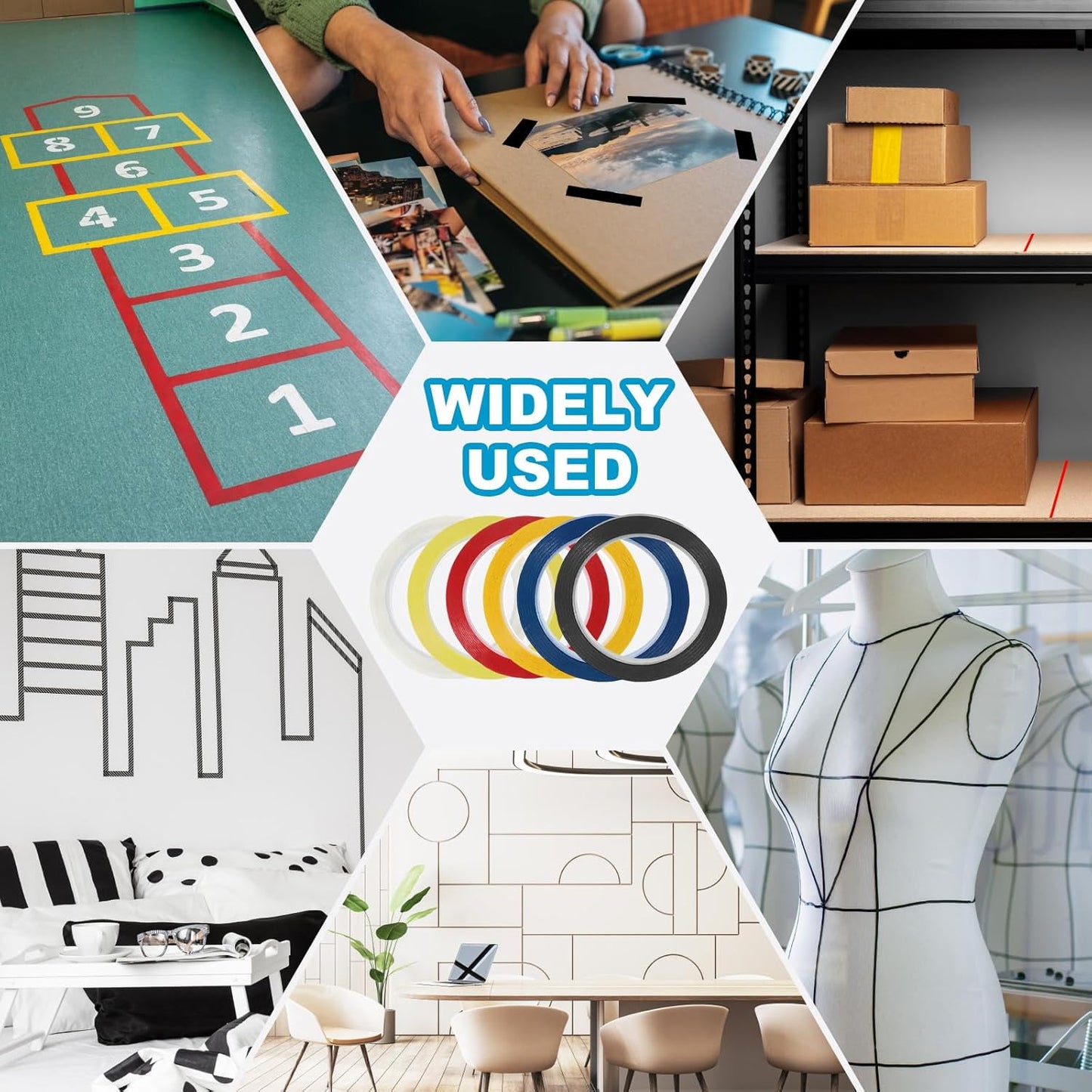 MECCANIXITY Whiteboard Tape 3/4" x 72 Yard Pinstripe Graphic Chart Line Grid Marking Tapes for Classroom Office Dry Erase Board Art, Light Yellow, Pack of 3