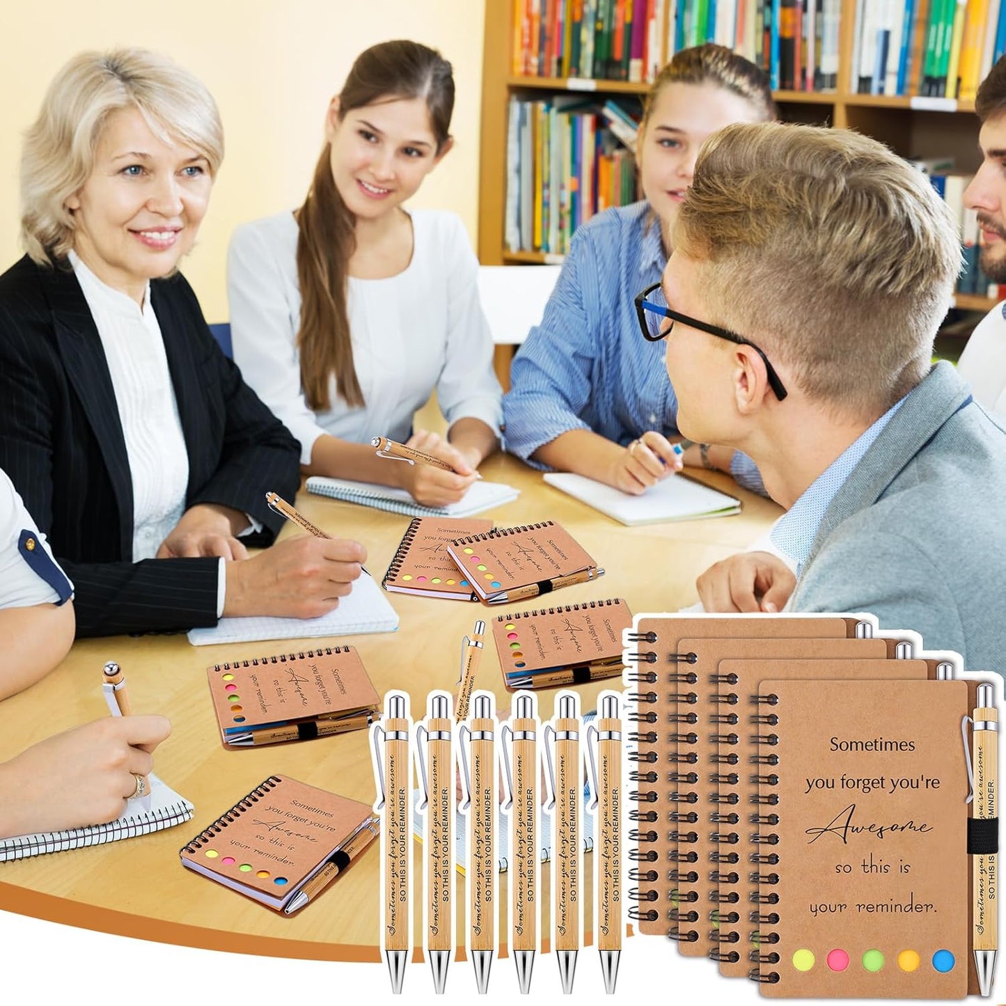 40 Sets Employee Appreciation Gifts Inspirational Spiral Notebooks with Sticky Notes Notepads Thank You Bamboo Ballpoint Pens Bulk for Coworker Nurse Teacher (SOMETIMES)
