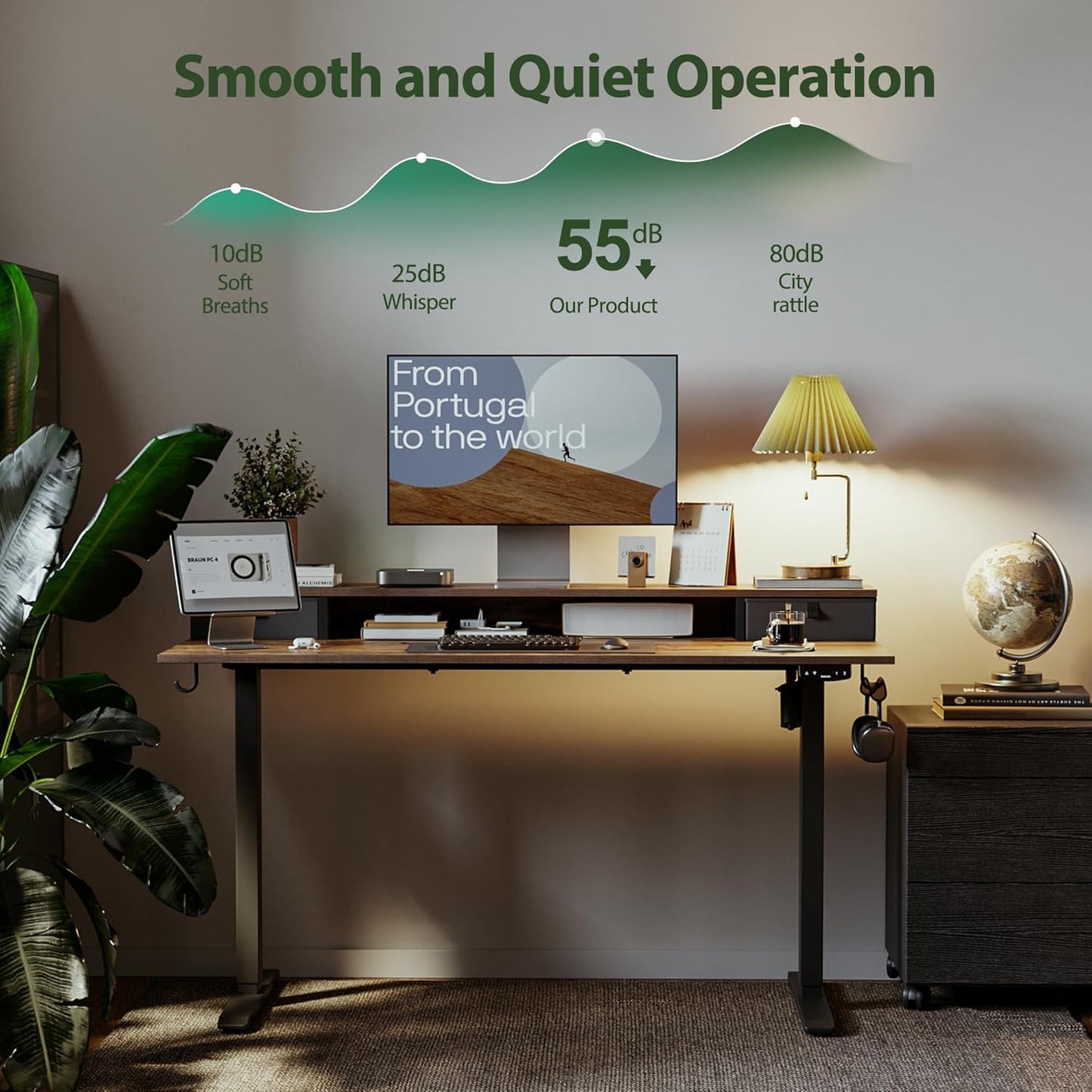 Agilestic Electric Standing Desk with 2 Drawers, 48 x 23 Inches Height Adjustable Desk, 2 Fabric Drawers, Rustic Brown