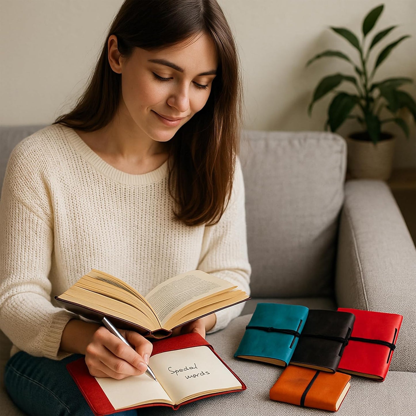 Set of 5 Vintage Handmade Mini Leather Bound Journals โ Book of Shadows Journal with Unlined Deckle Edge Pages โ Small Leather Diary for Writing, Drawing, Travel