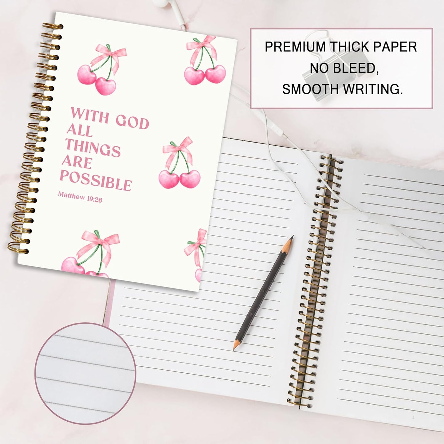 Bible Notebook, A5 Spiral Christian Journal with Floral Pink Butterfly Notebook, Bible Verse-God Says You Are, Inspirational Notebooks for Women, Bible Study, Gift for Birthday Christmas