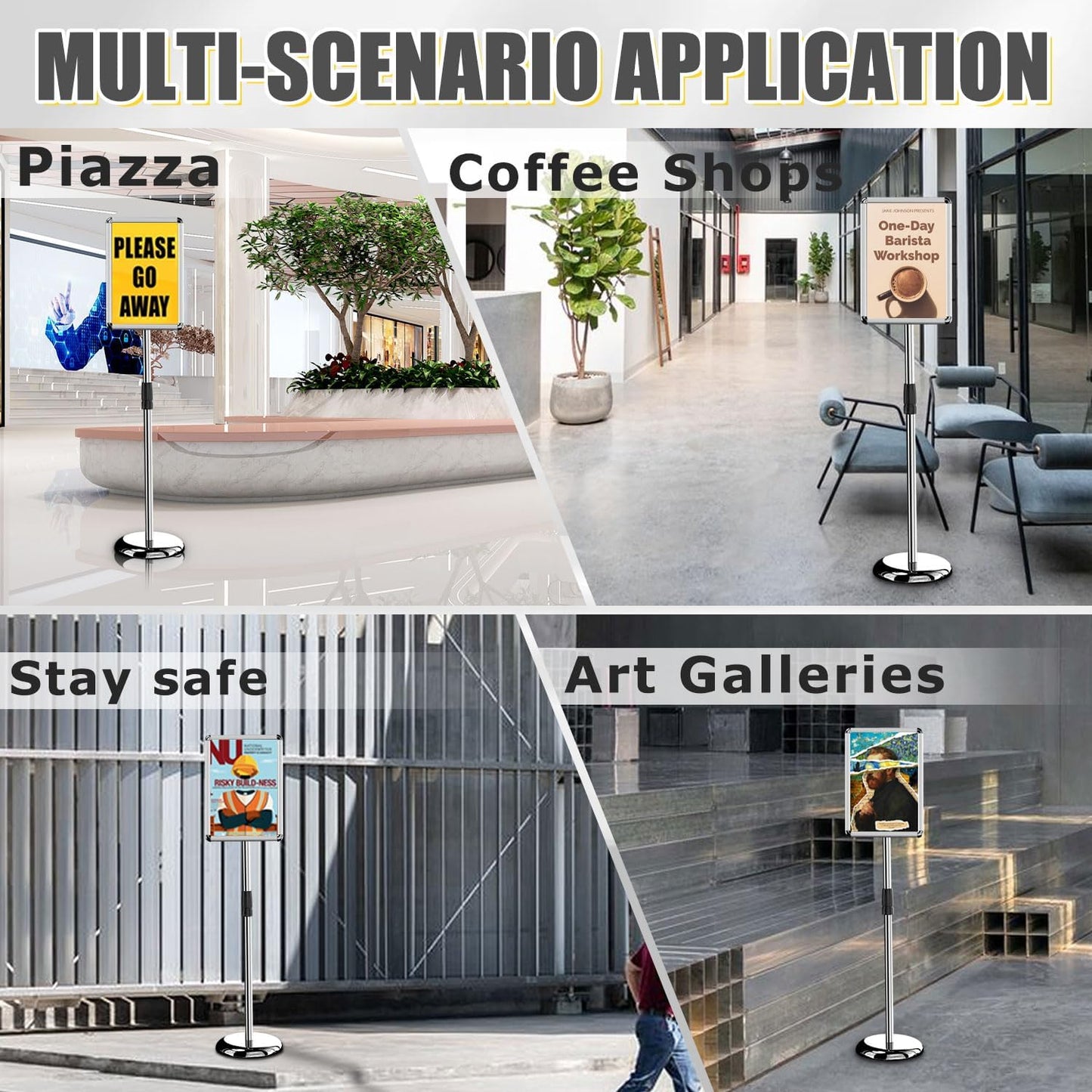 Adjustable Pedestal Poster Stand Holder - Standing Floor Sign Stand, 11x17 Inch Sign Stand Poster Frame Sign Holder for Vertical and Horizontal View, Outdoor Indoor Display, Silver (1 Pack)