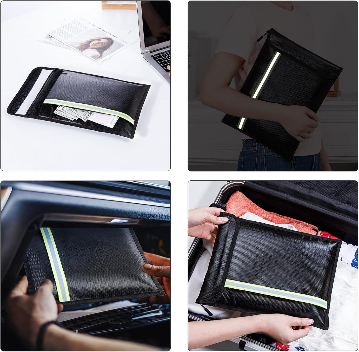 Fireproof Document Bag 3 Pack (15"x11", 13"x10", 10"x8") β Fireproof & Waterproof Money Bags with Zipper & Reflective Strip | Document Holder for Cash, Passports, Birth & Marriage Certificates