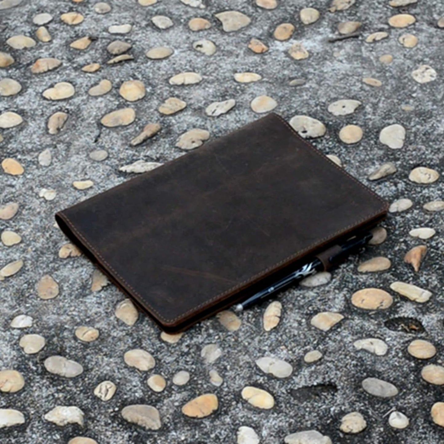 JJNUSA Compatible with Rocketbook Cover Smart Business Genuine Leather Notebook Cover for Everlast, Fusion, Wave, Moleskin A5 with Pen Loop & Business Card Holder, Executive 6" x 8.8" Darbrown