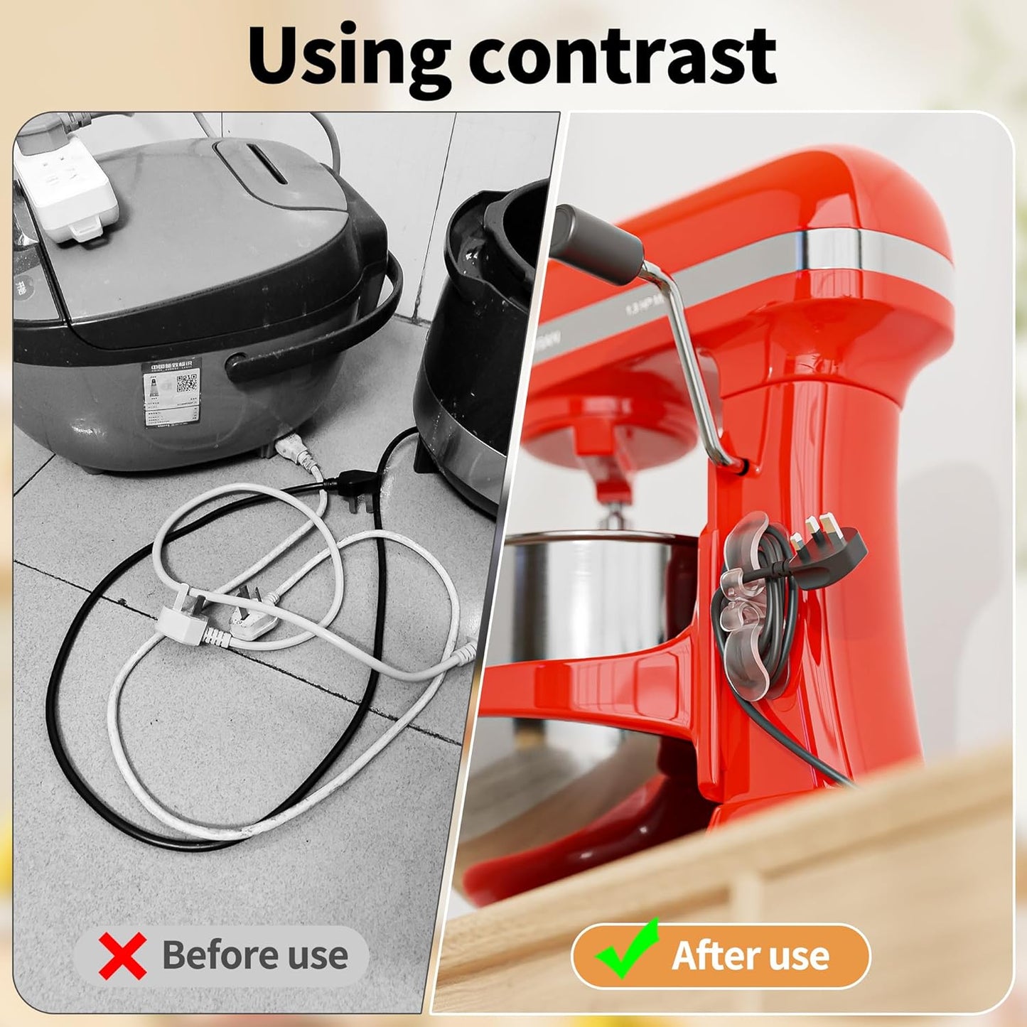 6PCS Clear Cord Organizer for Appliances, Kitchen Appliance Cord Organizer Stick On, Appliance Cord Holder, Cord Wrappers, Cord Winder for Pressure Cooker, Air Fryer, Blender, Coffee Maker, Toaster