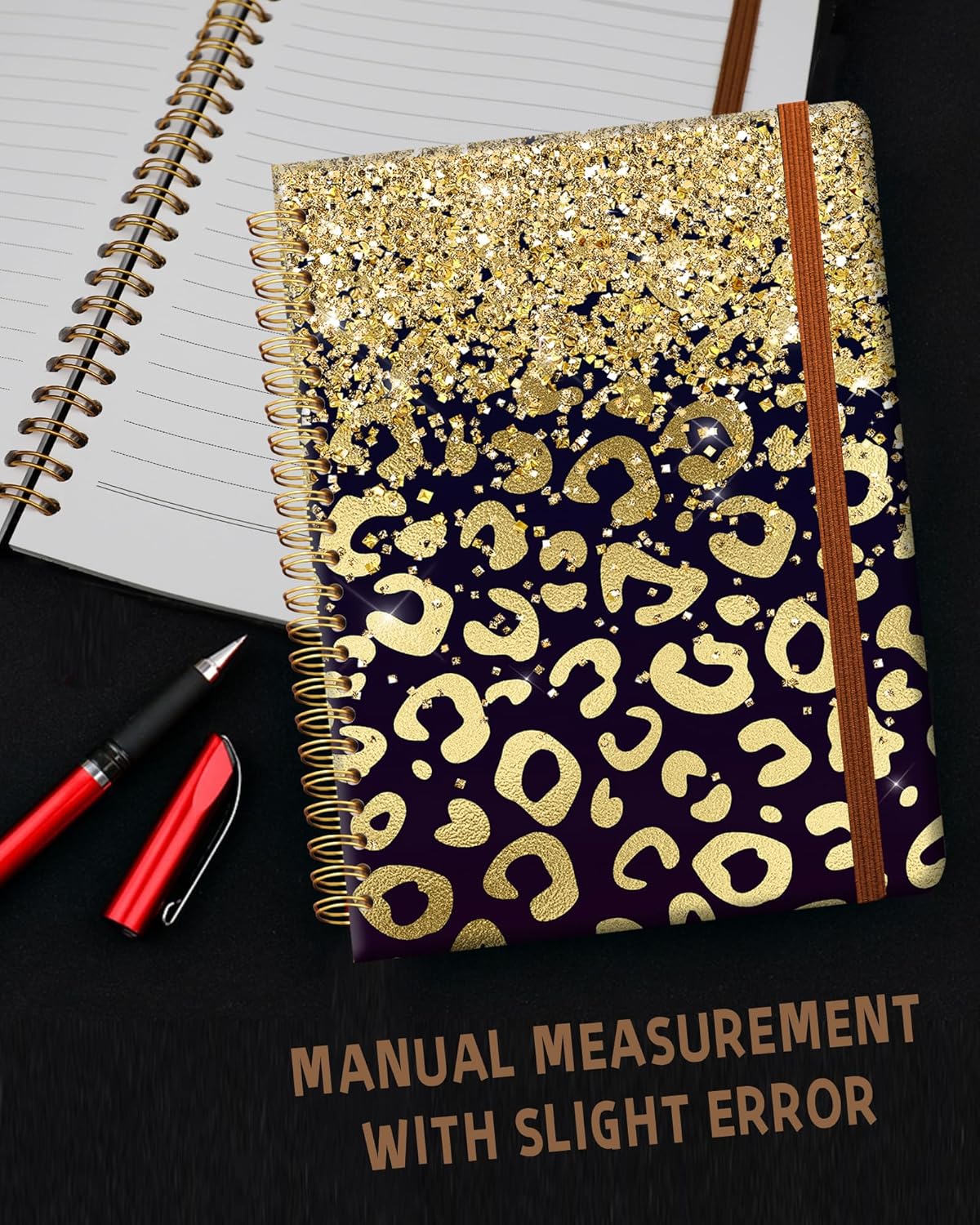 Ruled Spiral Writing Notebook,A5 Hardcover Lined College Journal for Women Lady,Fashion Puppy Watercolor Strong Twin-Wire Binding with Premium Paper,8.4" X 6",Perfect for School,Office,Home Gifts(Shiny Gold Leopard)