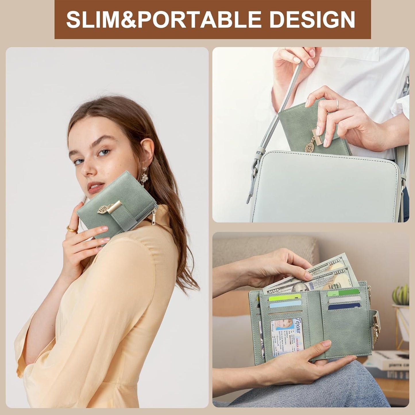 Small Wallet Women RFID Blocking Leather Bifold Wallet Credit Card Holder for Women Ladies Compact Wallet Mini Purse With Zipper Pocket