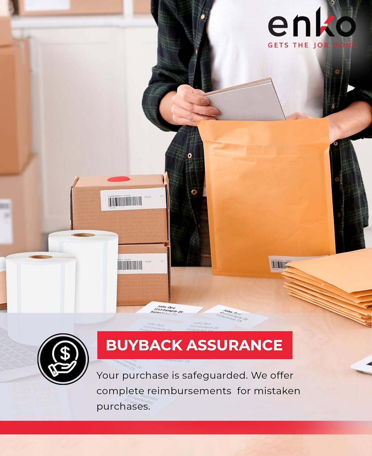 enKo Compatible for Dymo 30336 Labels (1 x 2-1/8 inches) - 12 Rolls, 6000 Labels for Dymo LabelWriter 450 Turbo Printer and 4XL - Direct Thermal Address, Shipping and Barcode Label