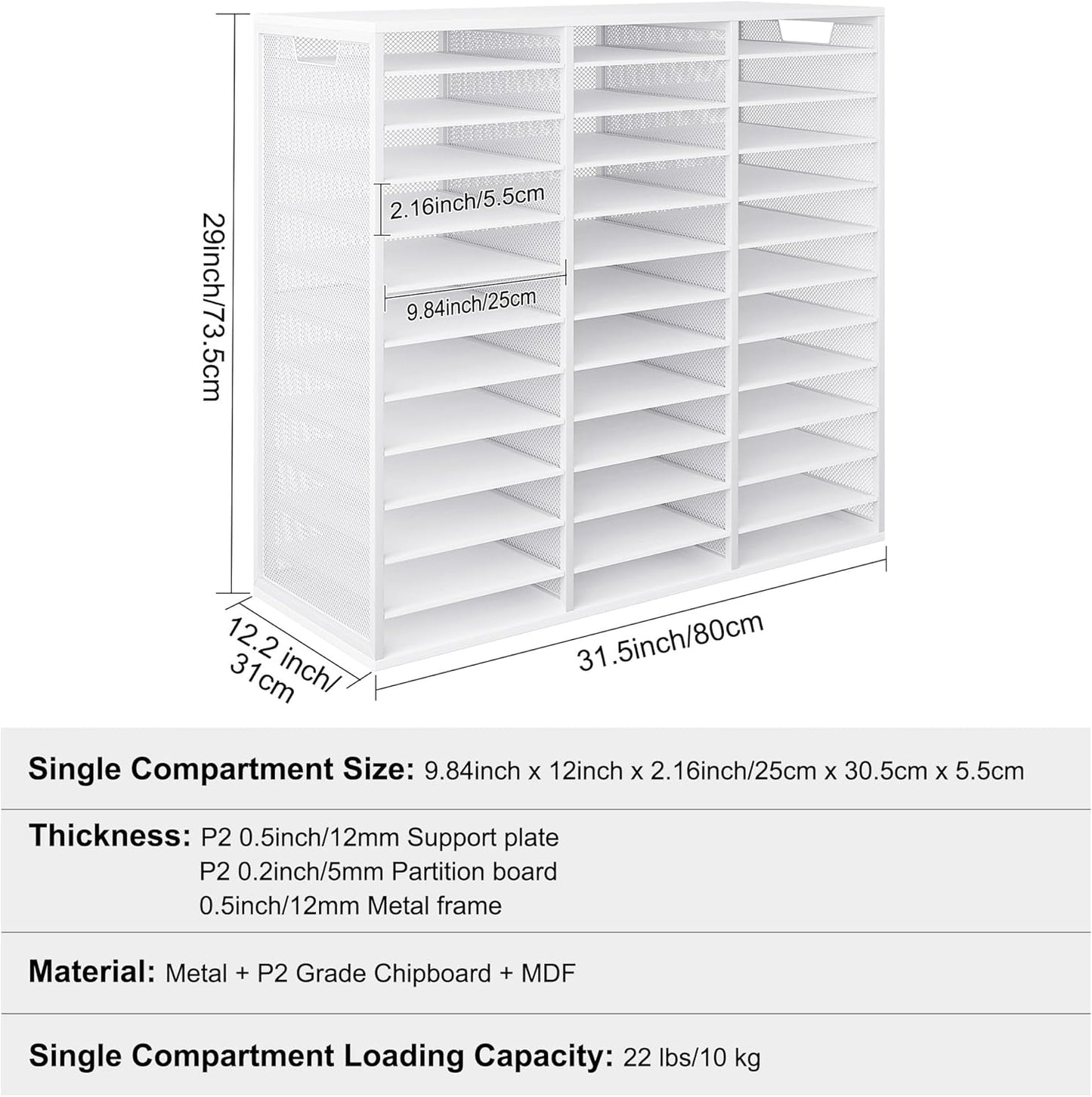 Mail Sorter Adjustable Countertop Mail Holder, Heavy Duty Literature Organizer, Student Mailbox for Classroom, Desktop Bill Paper Organizer for Office Home School, 36 Compartments, White