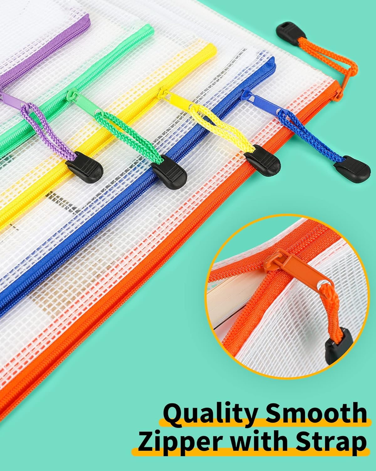 Smarpau 8pcs Zipper Pouch, 8 Sizes 8 Colors Plastic Zipper Bags for Organizing, Multipurpose Waterproof Zip Document Pouches for Office, Travel, Board Game Storage